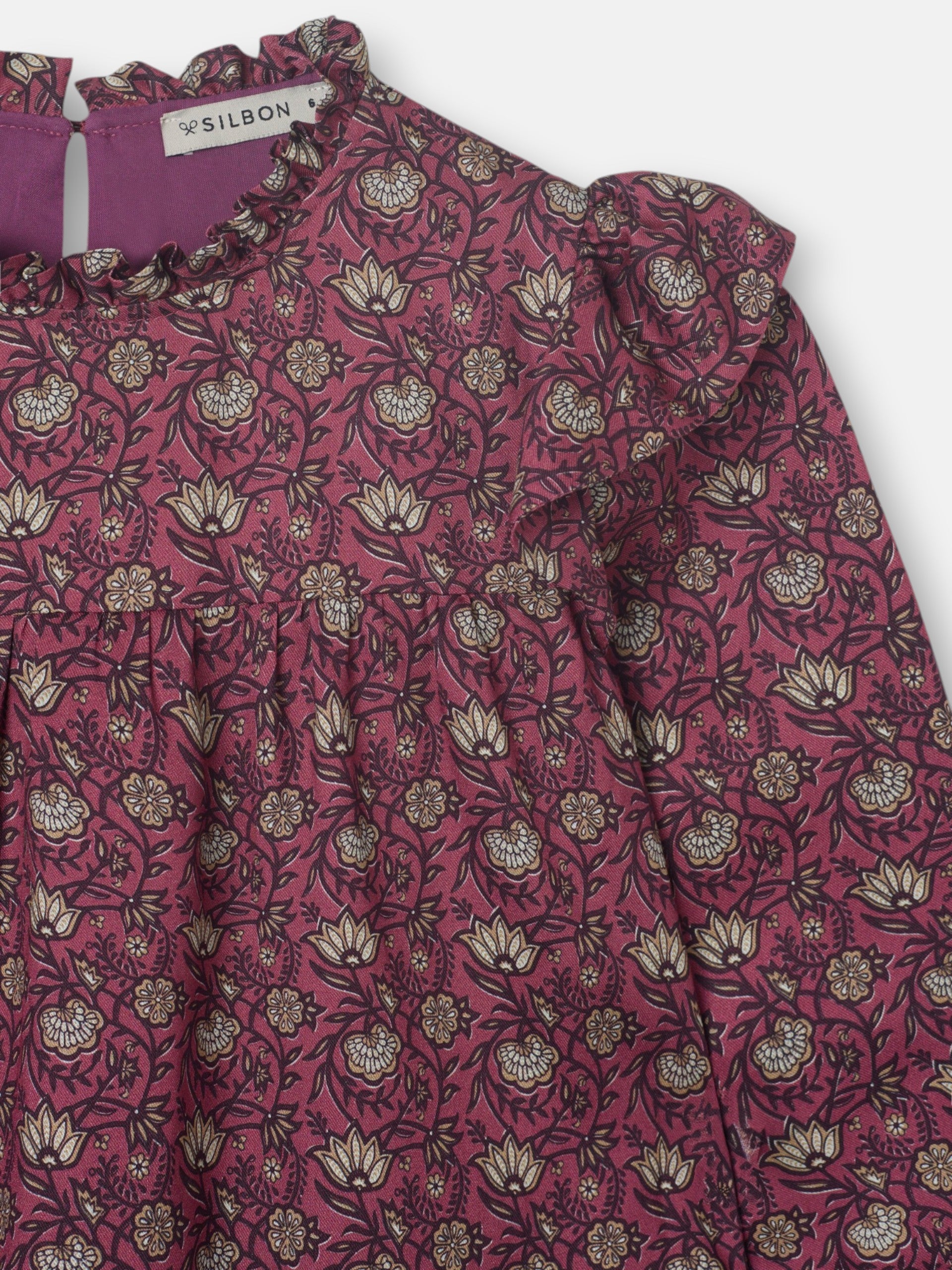 Vestido girl volantes estampado burdeos