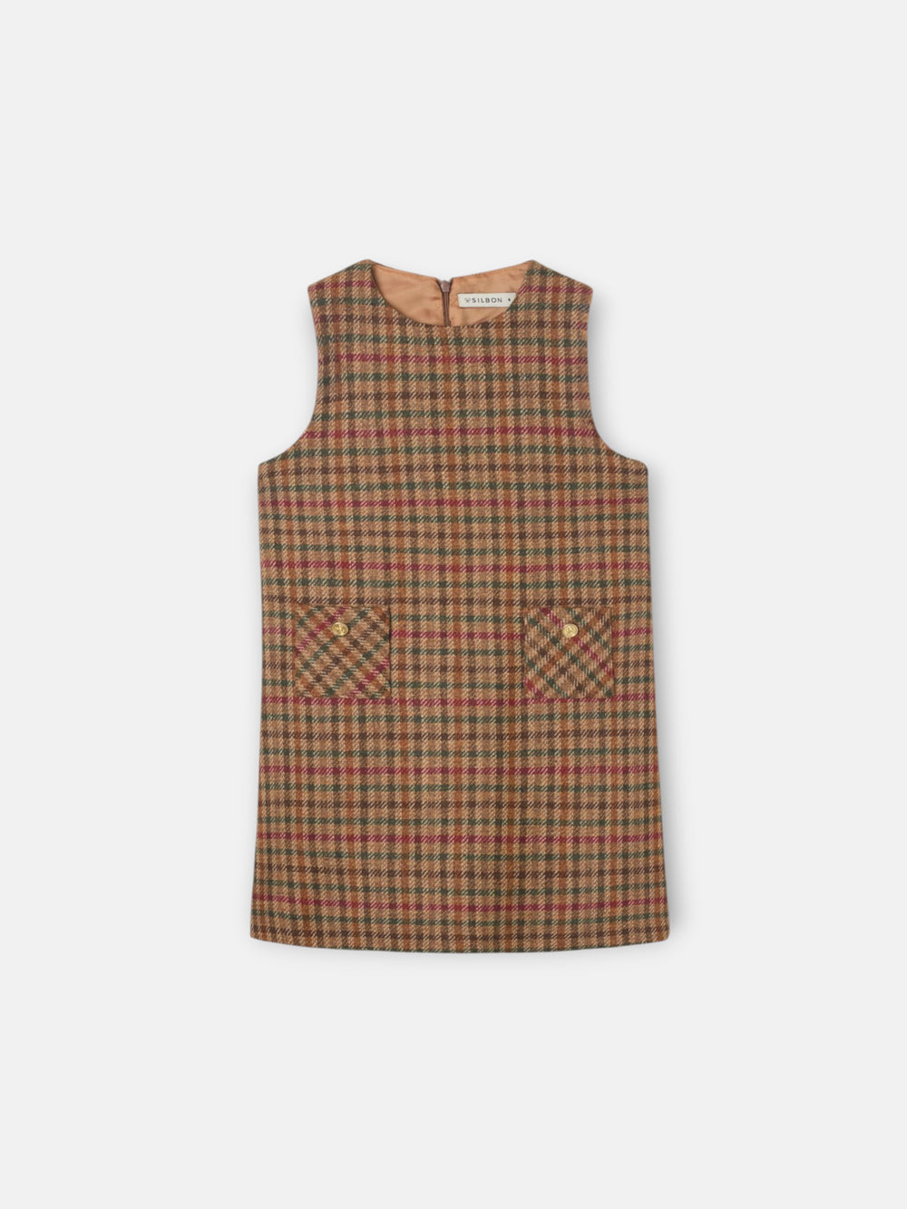 Brown checkered pinafore dress for girls