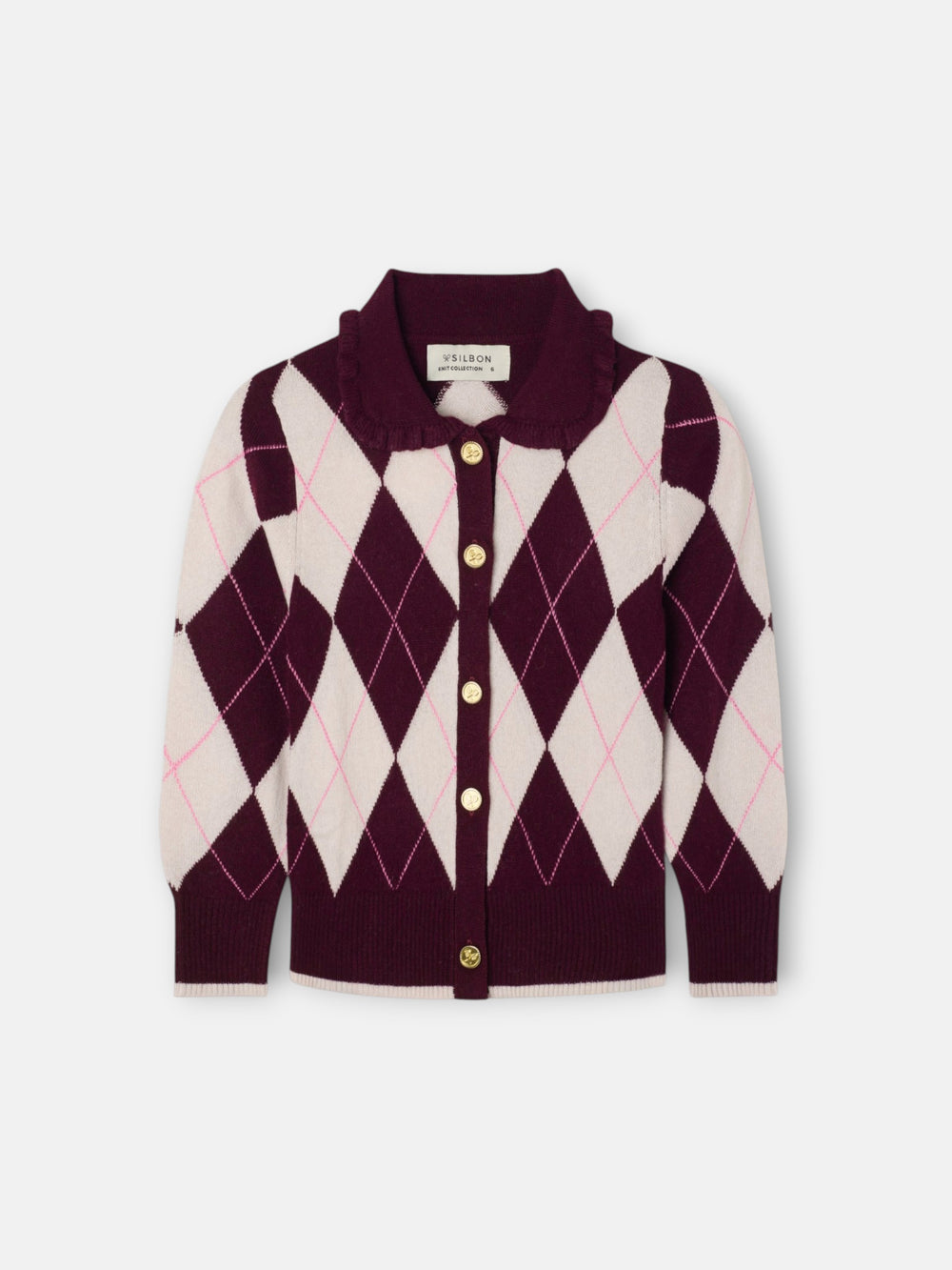 Cardigan menina losangos grená