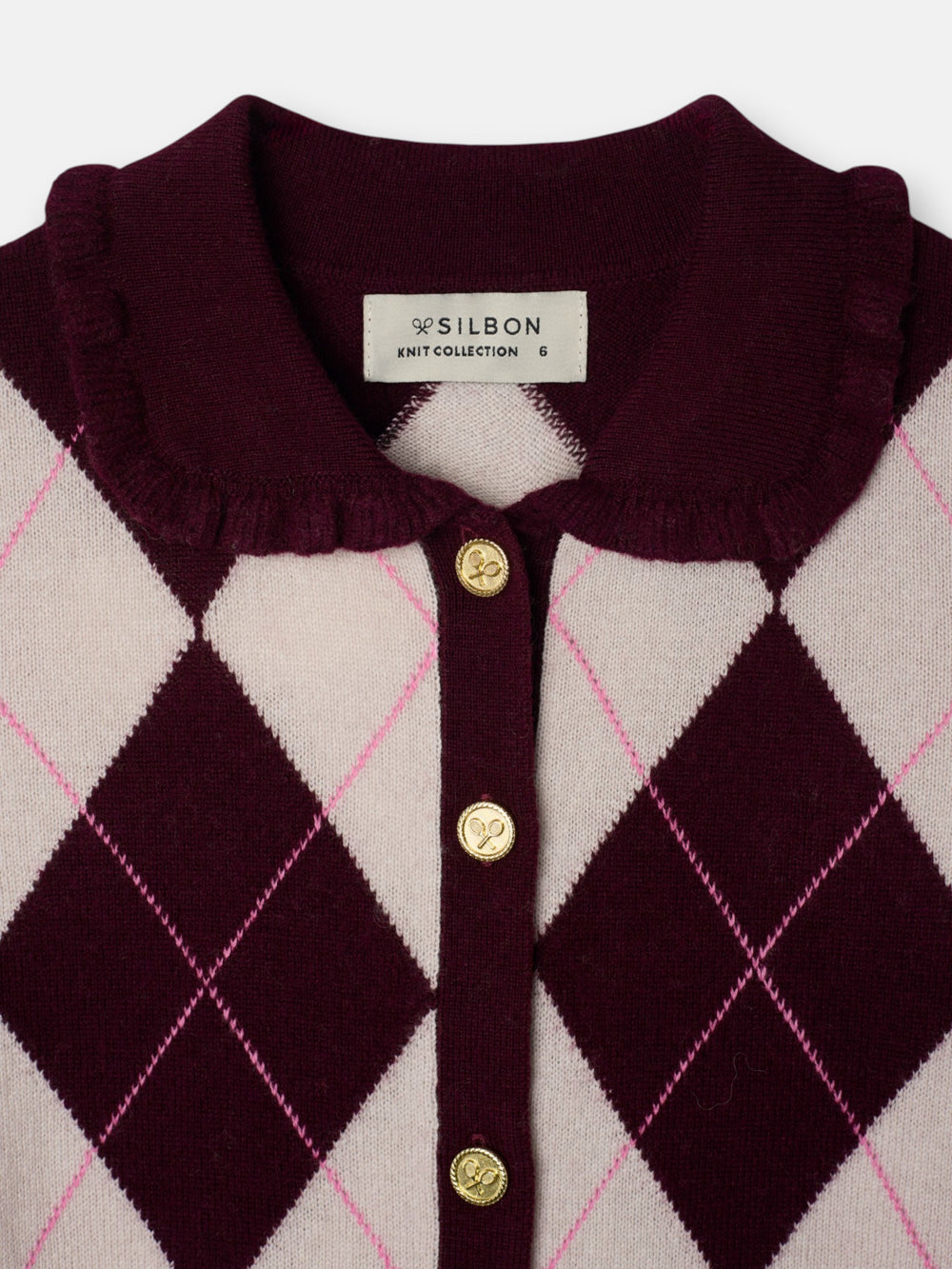 Cardigan menina losangos grená