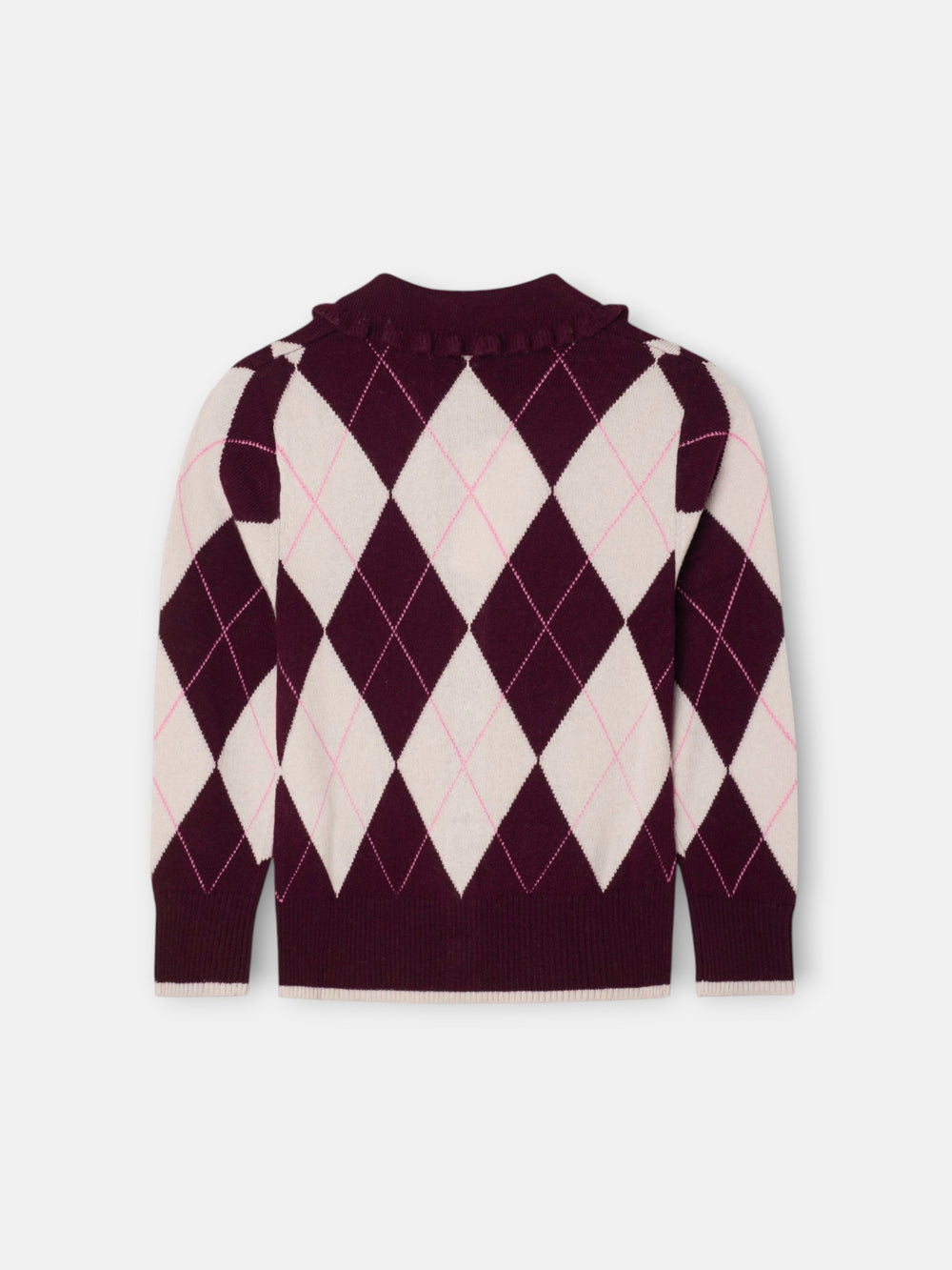 Cardigan menina losangos grená