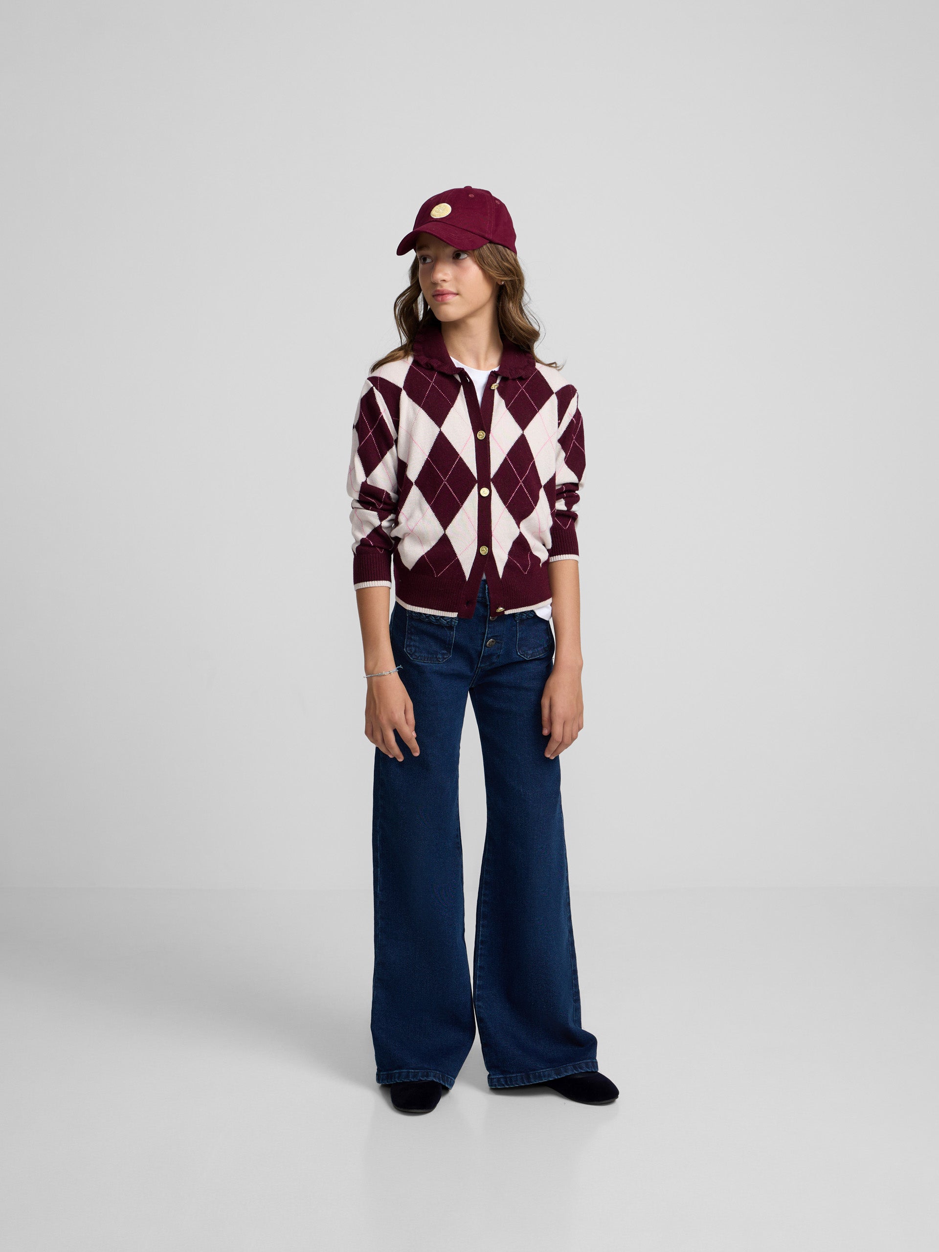 Cardigan girl rombos granate