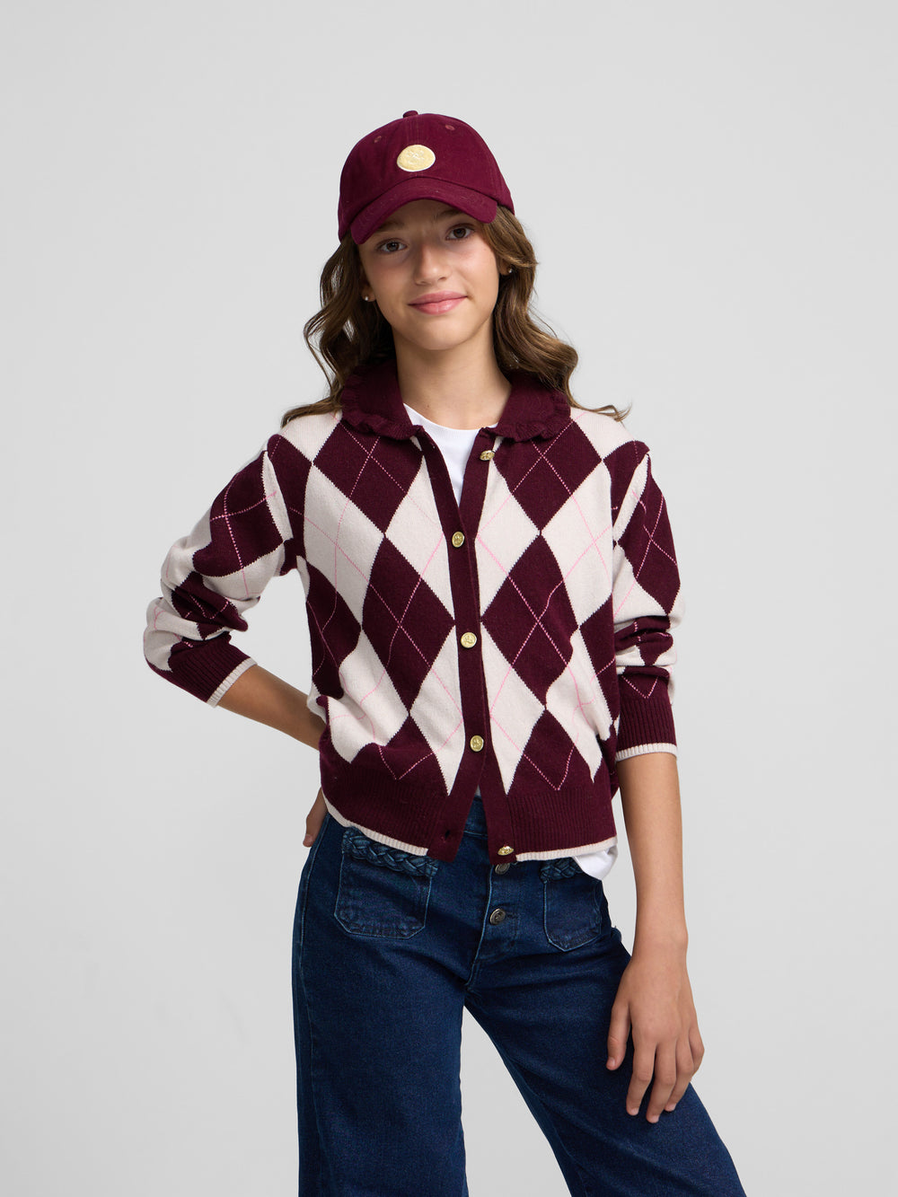 Cardigan girl burgundy diamonds