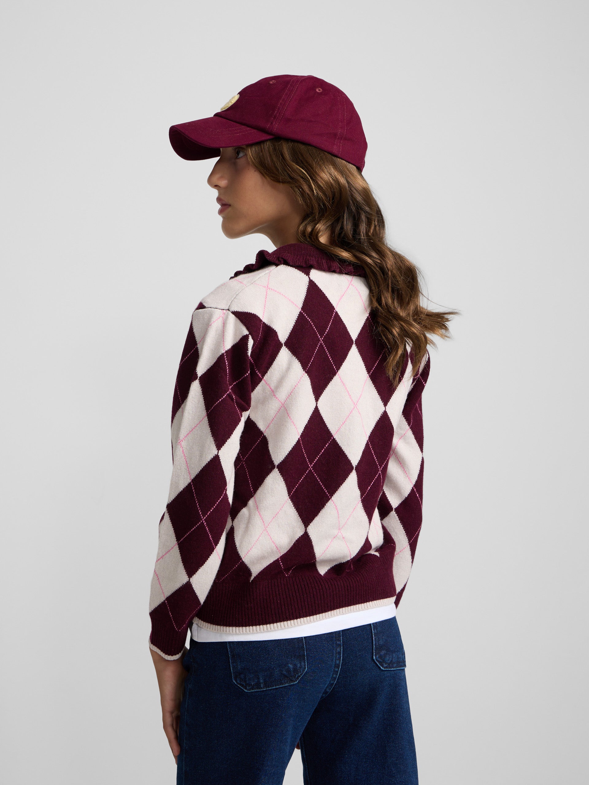 Cardigan girl rombos granate