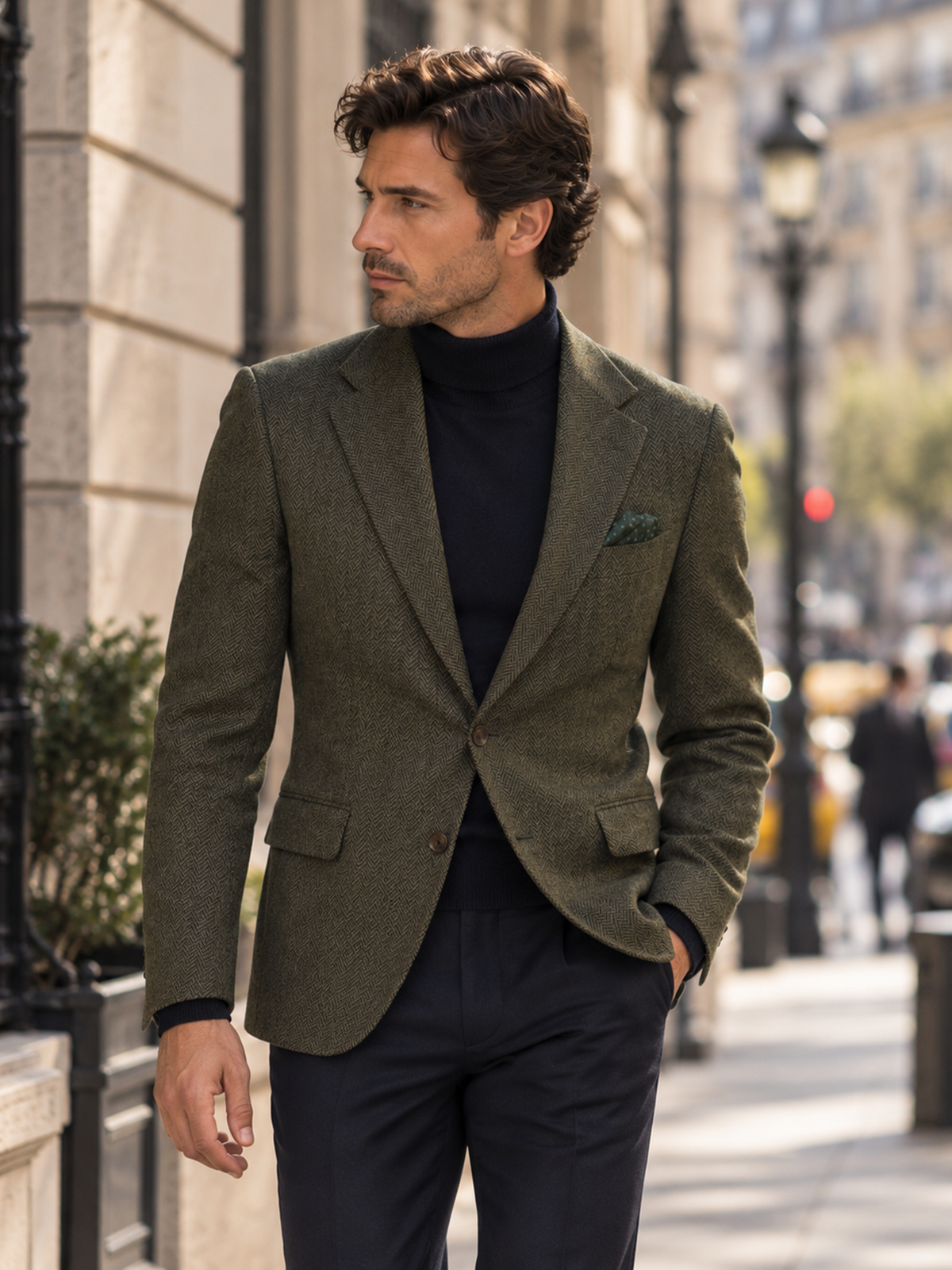 Green herringbone blazer