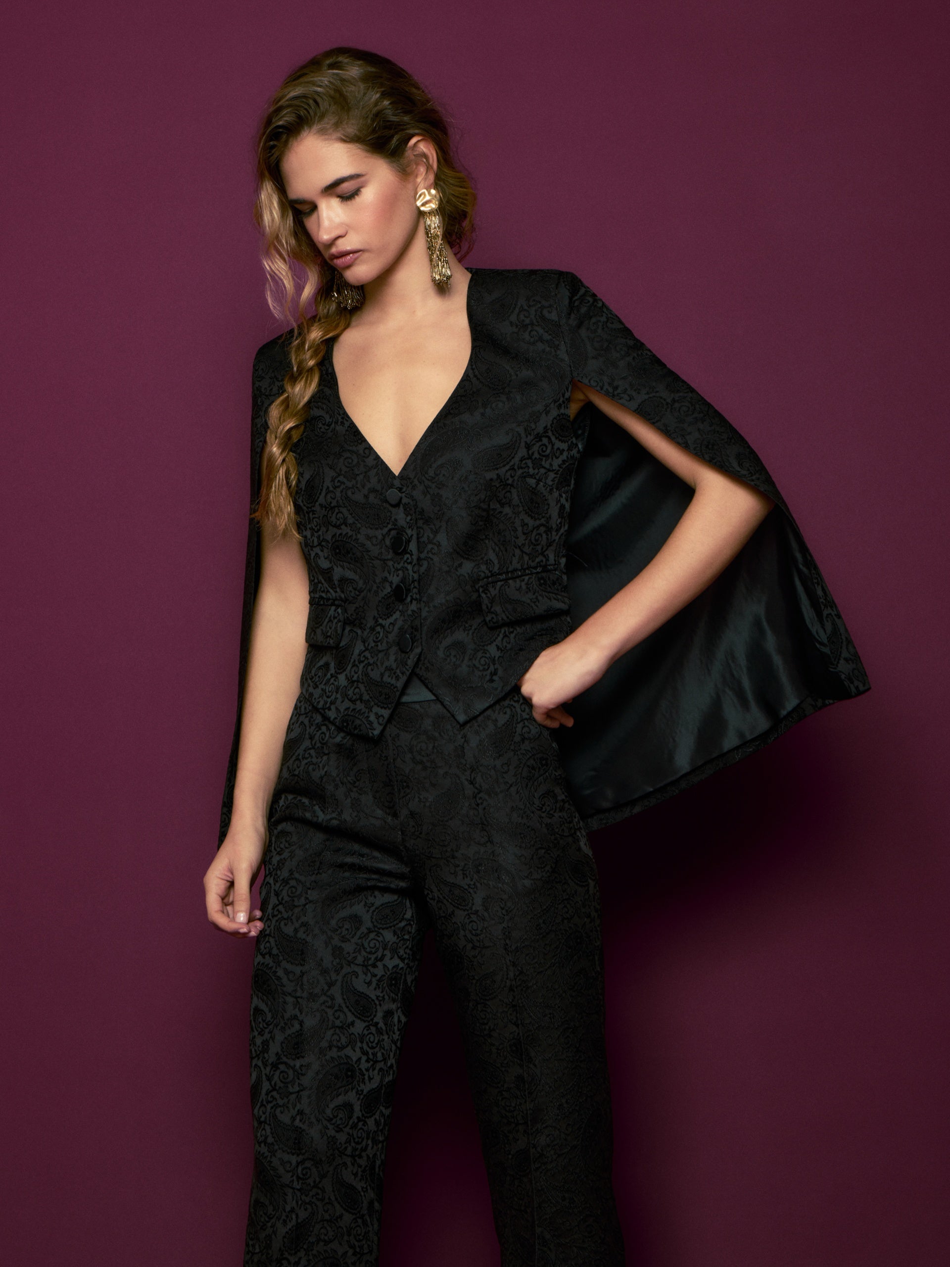 black jacquard lace cape