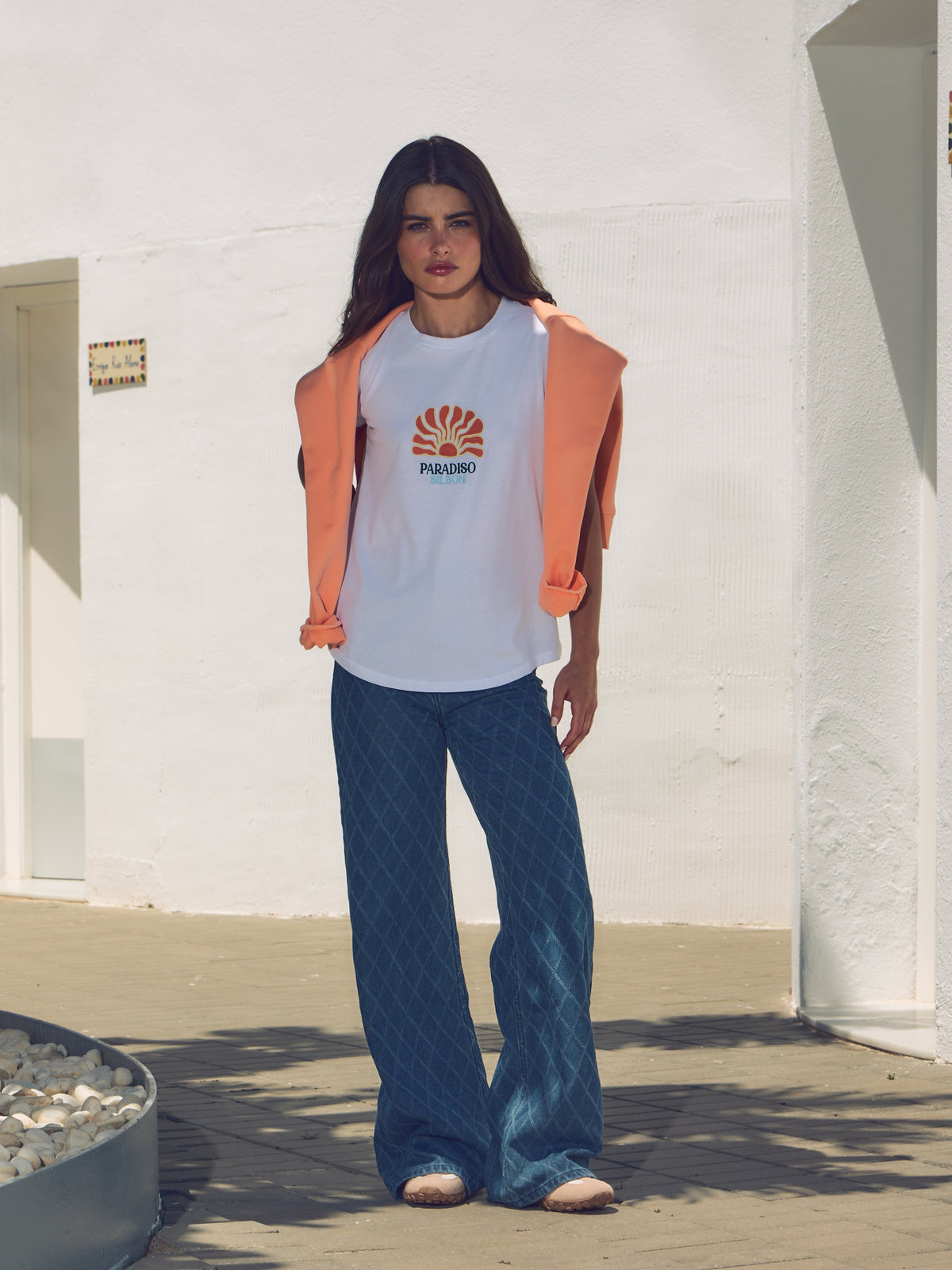 Pantalon denim estampado rombos azul