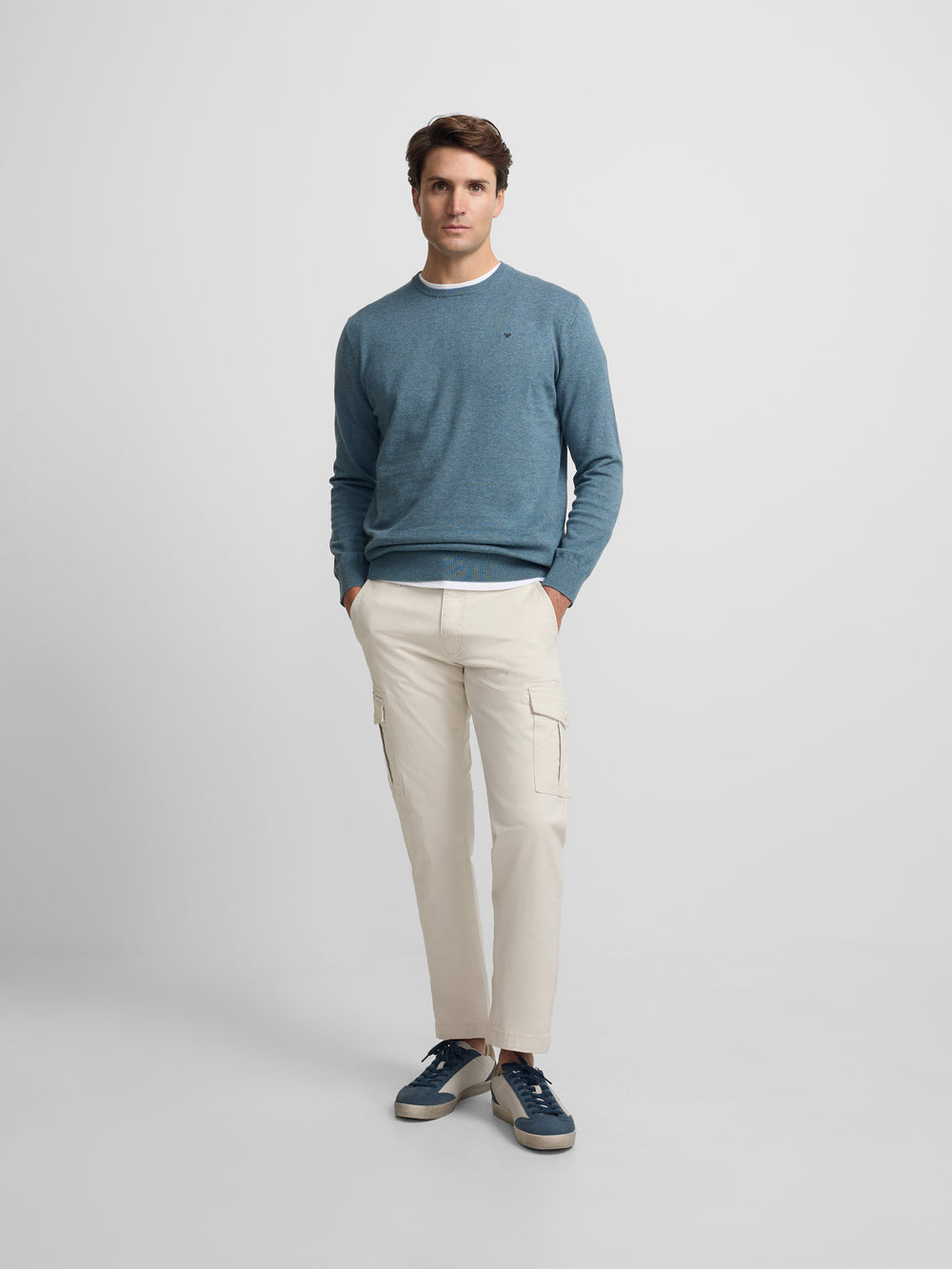 Jersey liso cuello caja azul petroleo