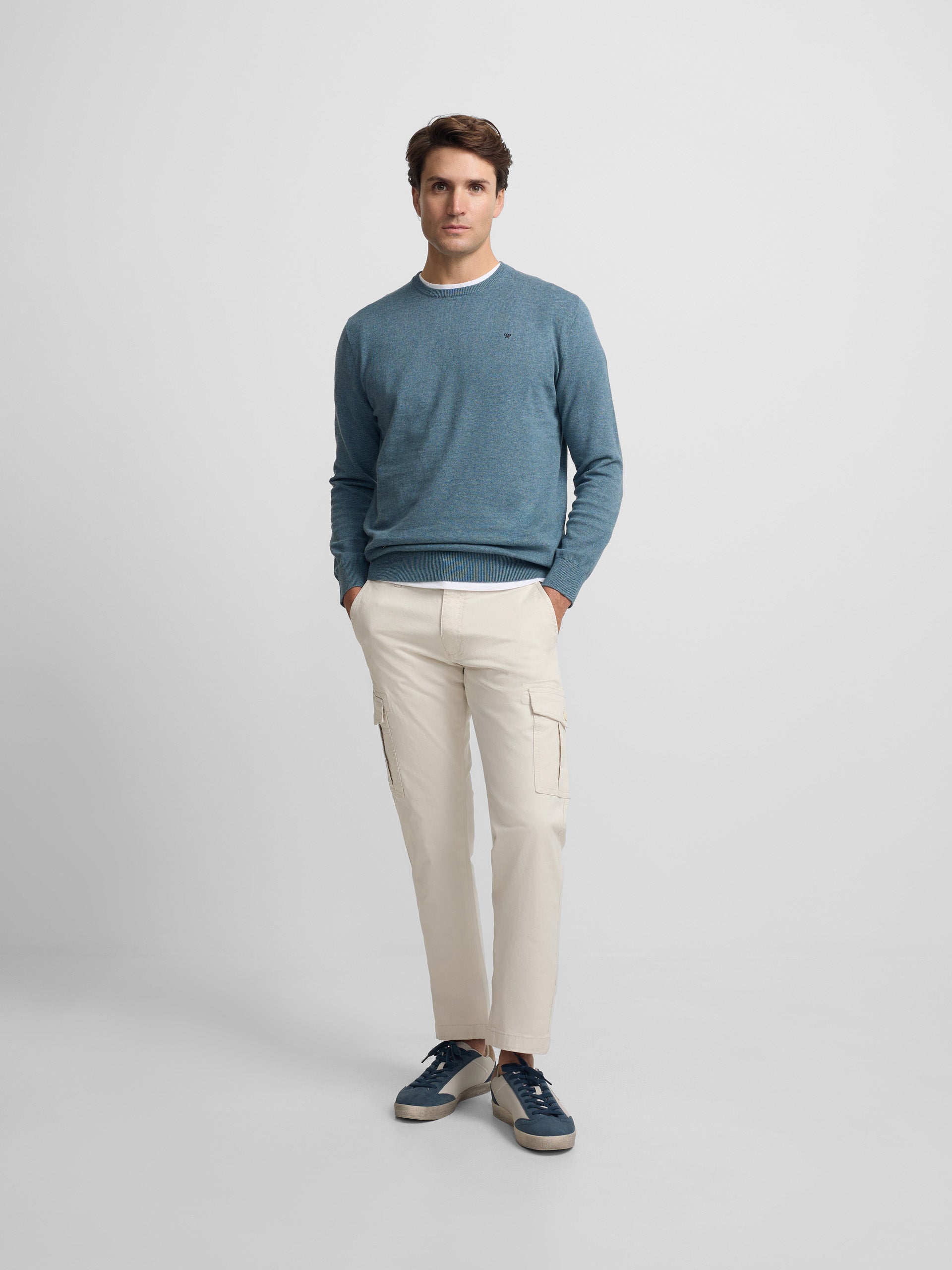 Pull uni à col rond bleu pétrole