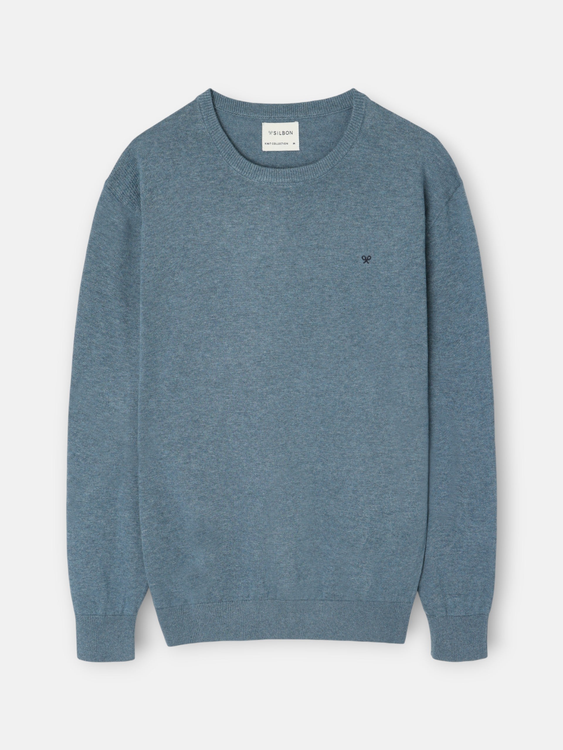 Pull uni à col rond bleu pétrole