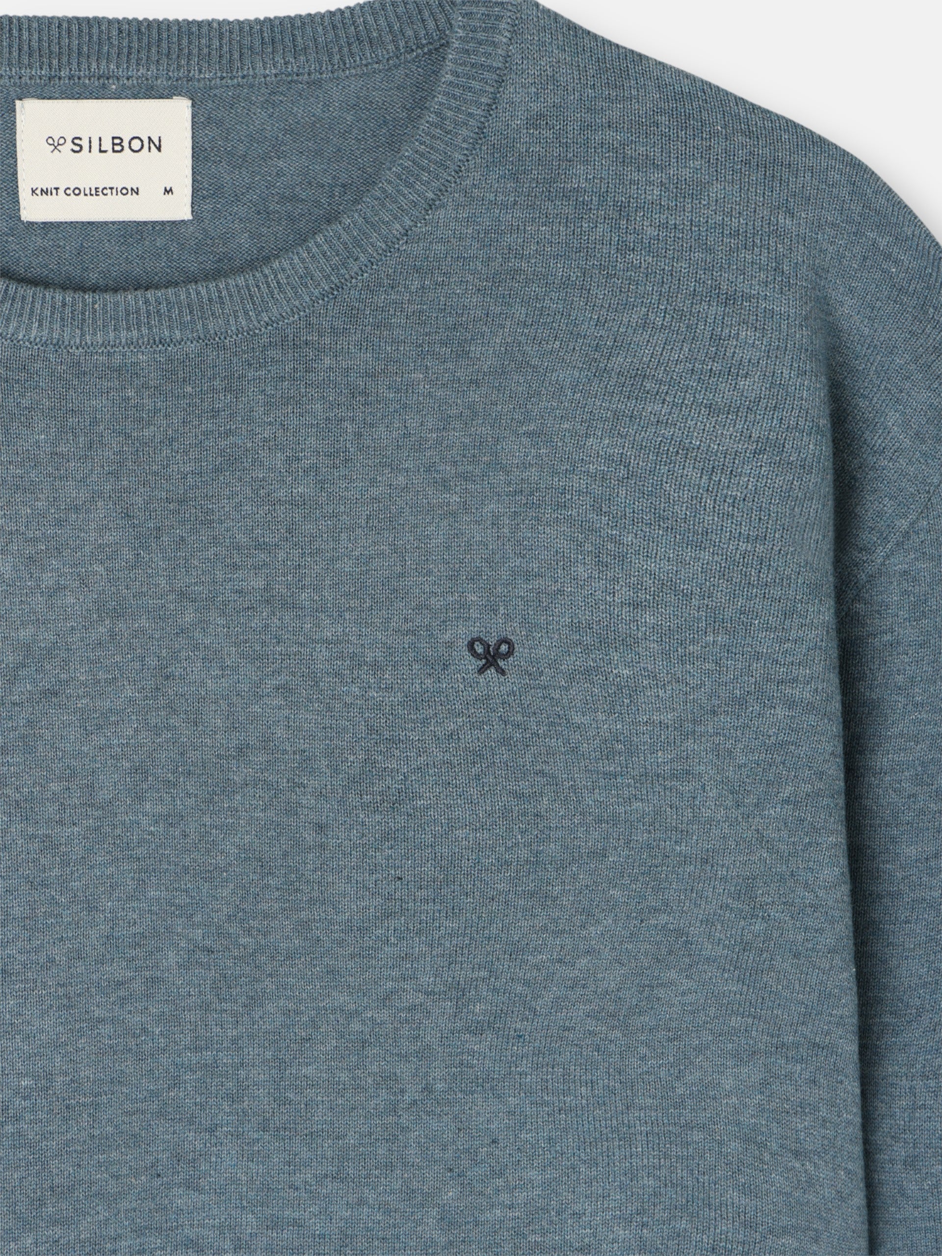 Pull uni à col rond bleu pétrole