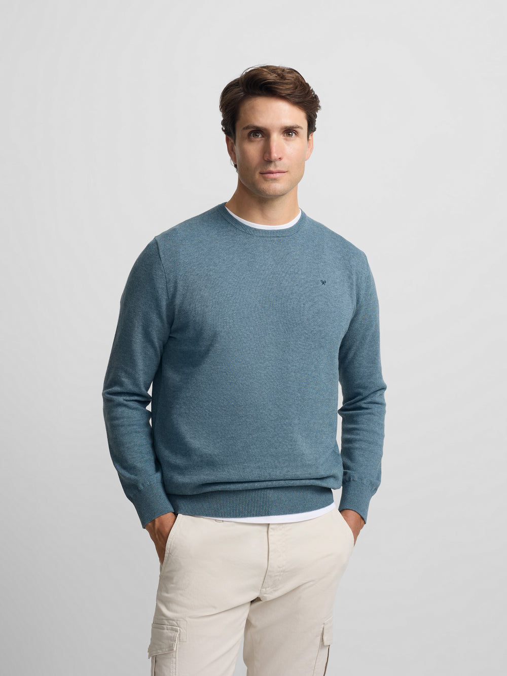 Jersey liso cuello caja azul petroleo