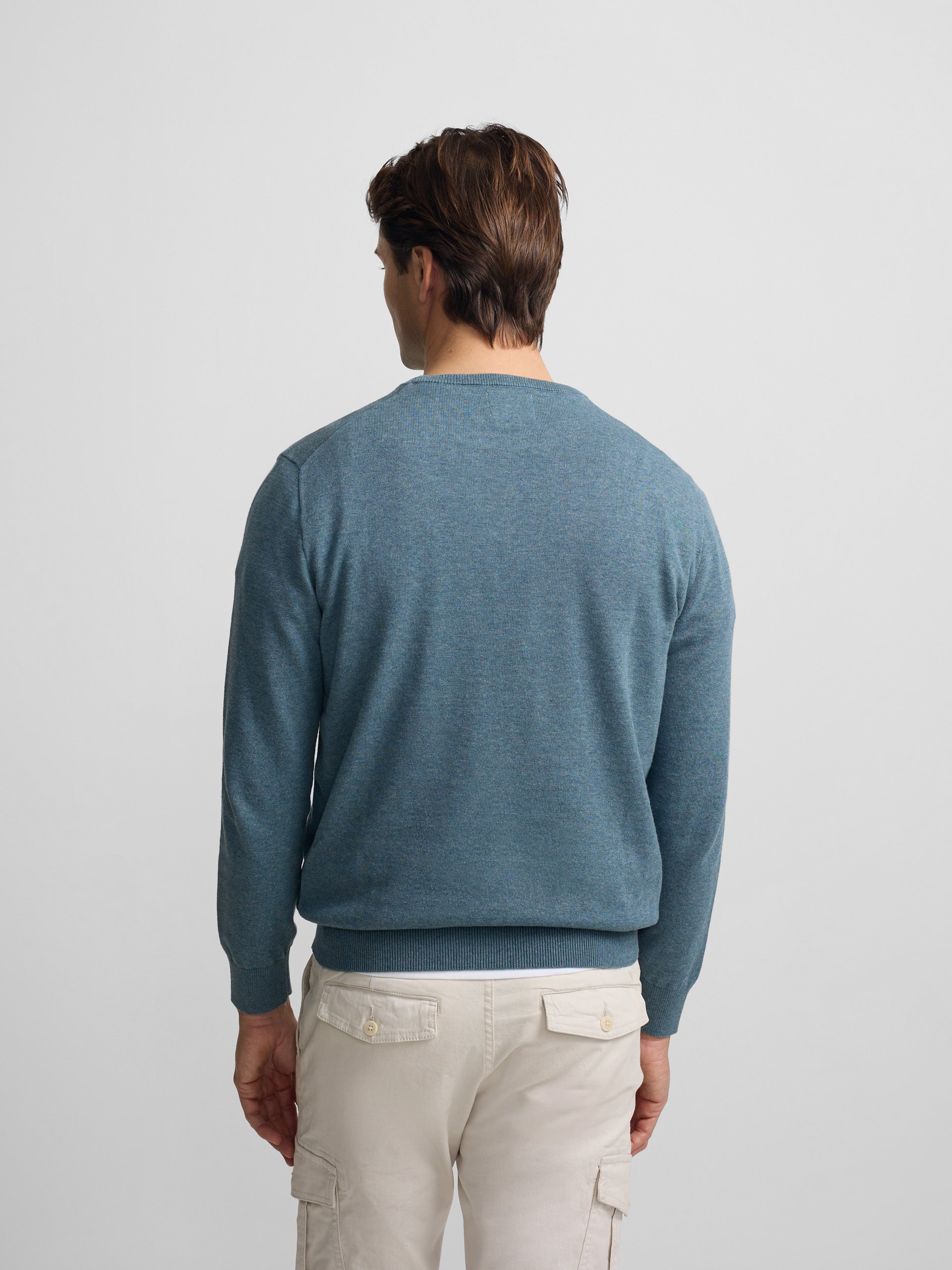 Pull uni à col rond bleu pétrole