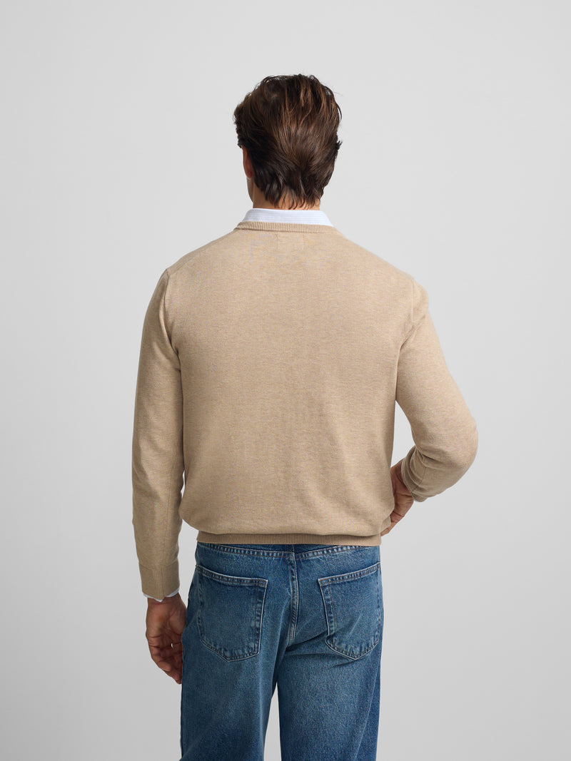 Plain V-neck sweater in light brown