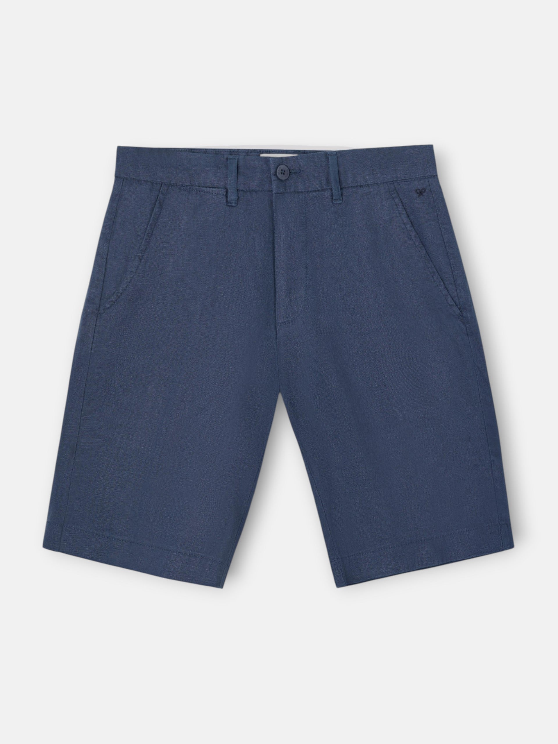 Bermuda en lin uni bleu indigo