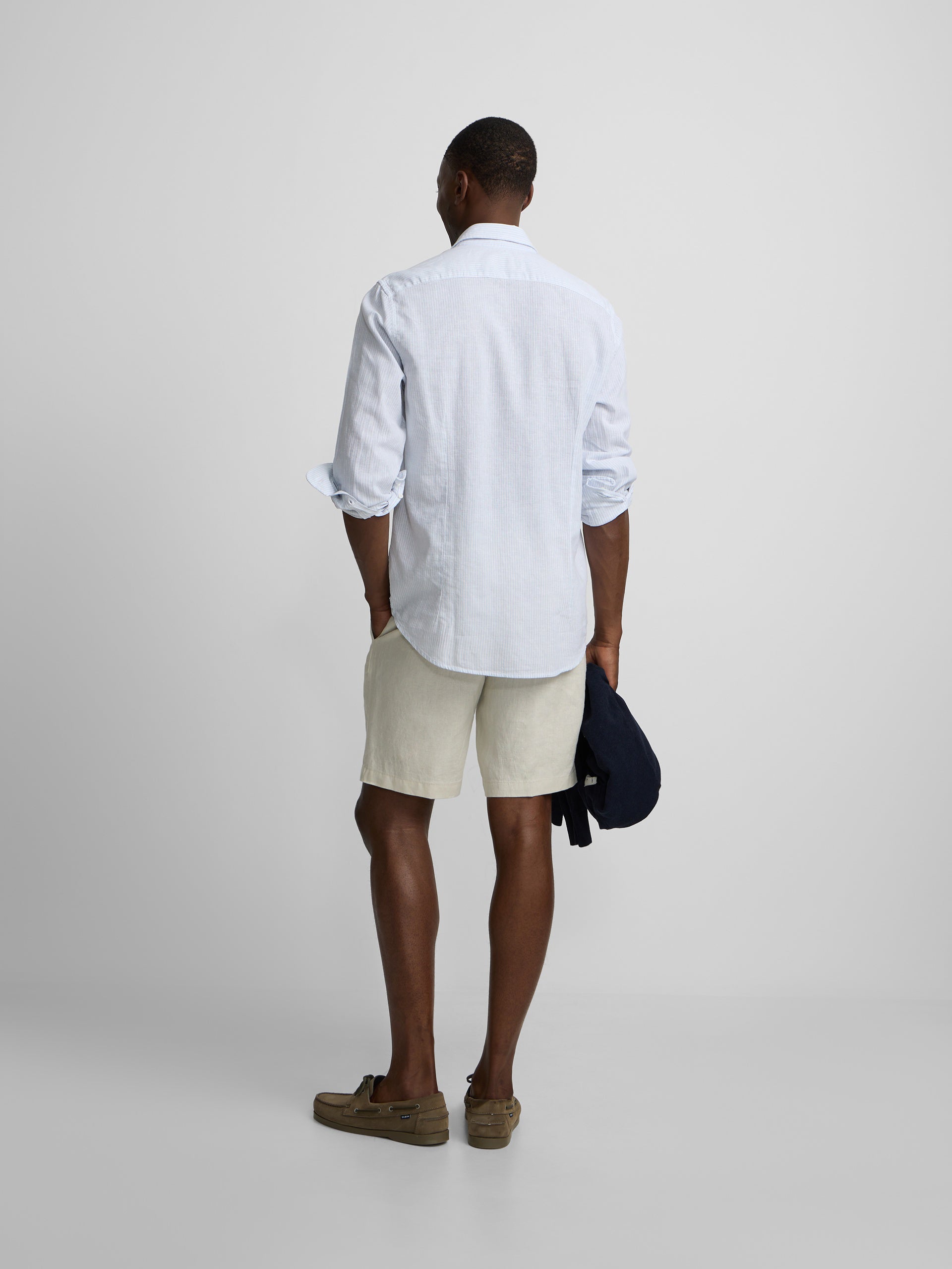 Plain stone linen Bermuda shorts