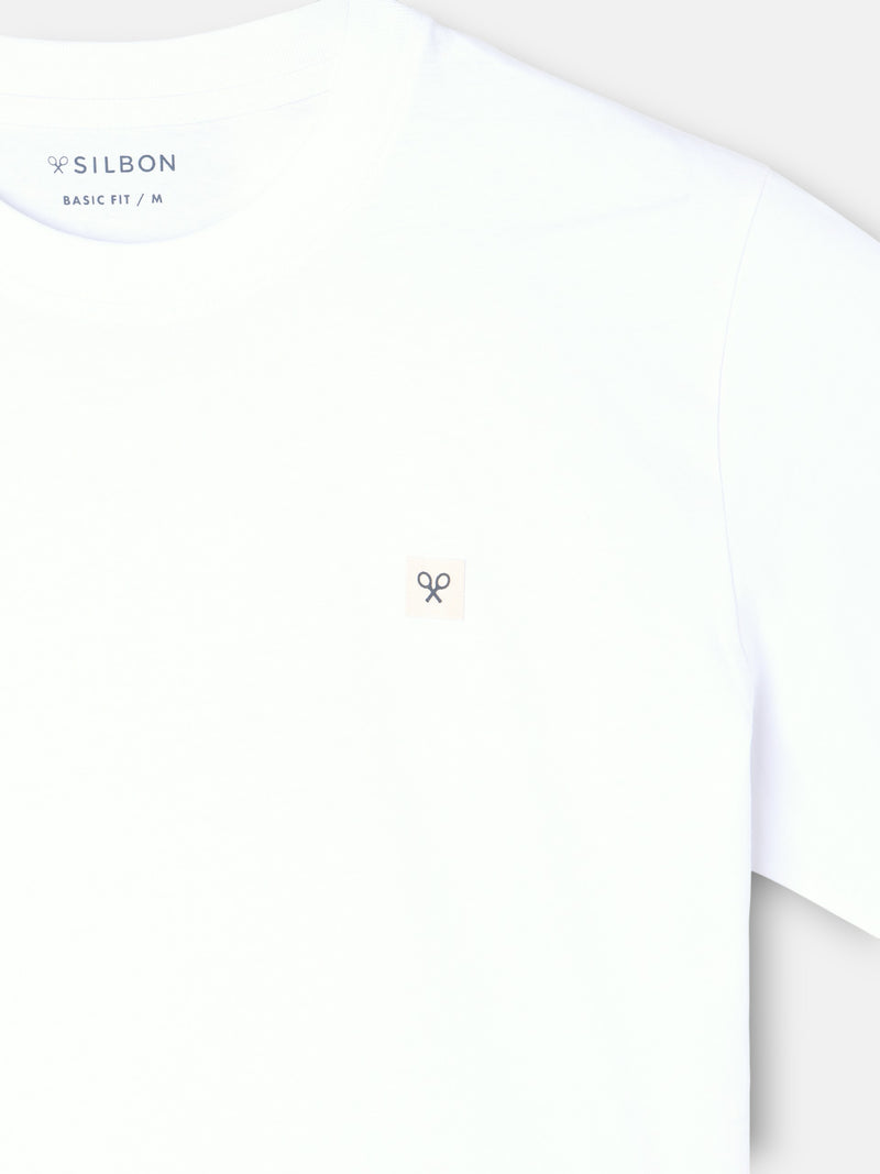Plain white t-shirt with mini logo patch