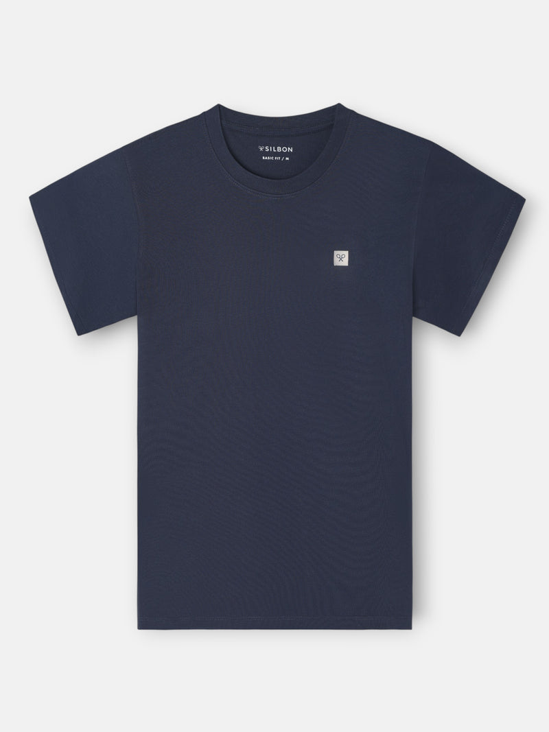 T-shirt lisa minilogo emblema azul-marinho
