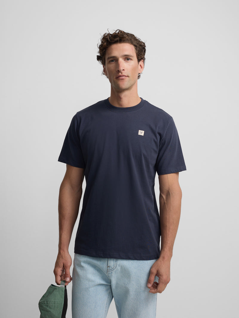 T-shirt lisa minilogo emblema azul-marinho
