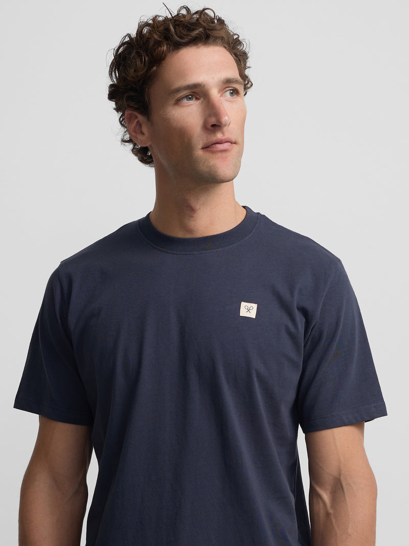 T-shirt lisa minilogo emblema azul-marinho