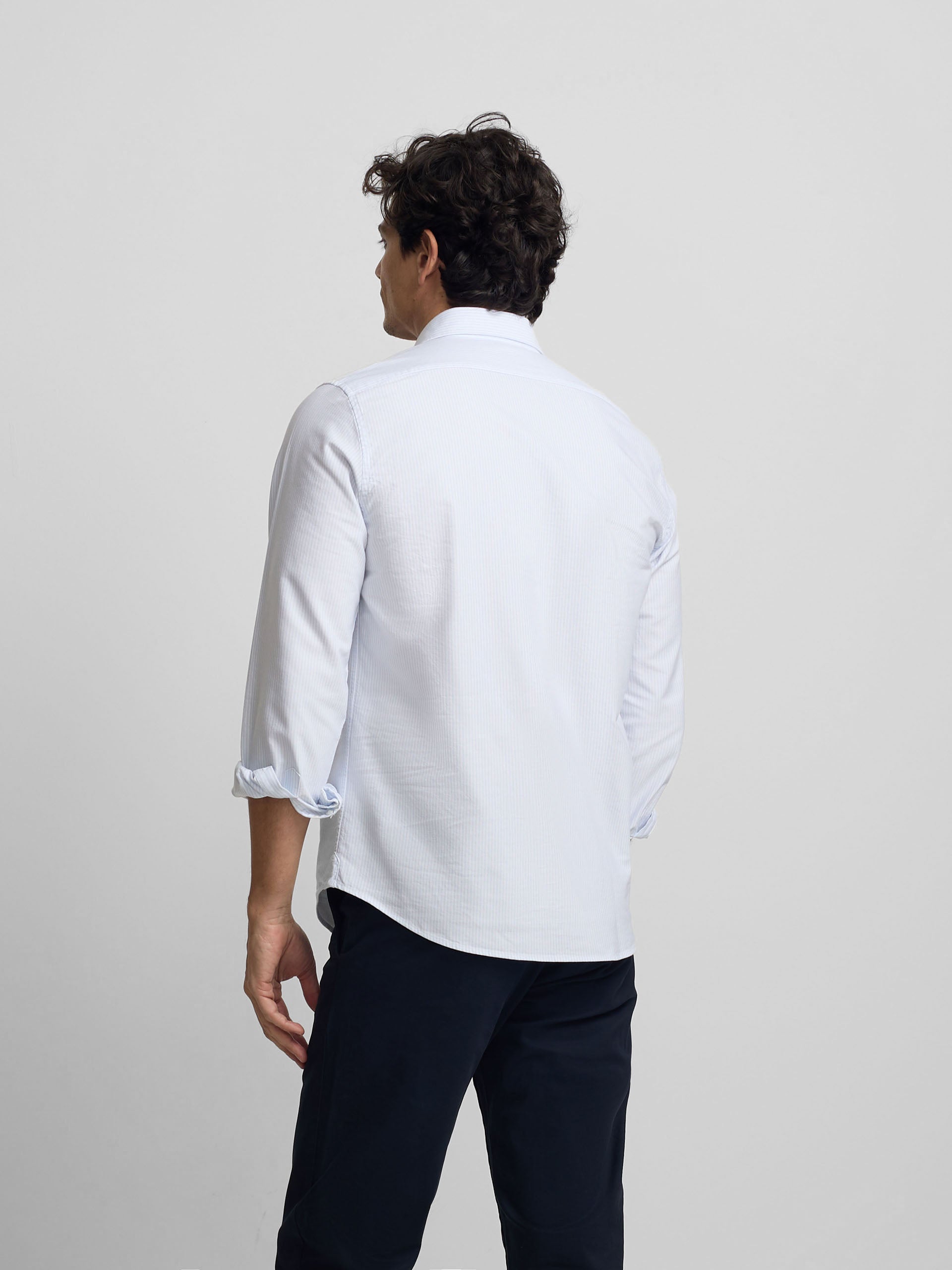 Polo desportivo oxford riscas azul-claro