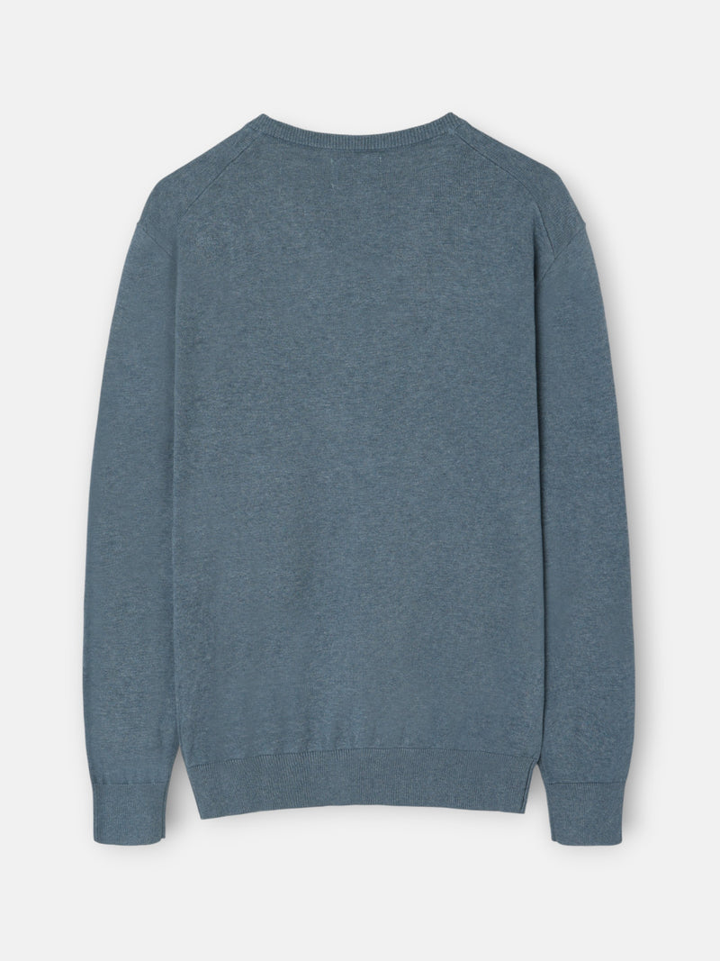 Camisola lisa de decote em bico azul claro