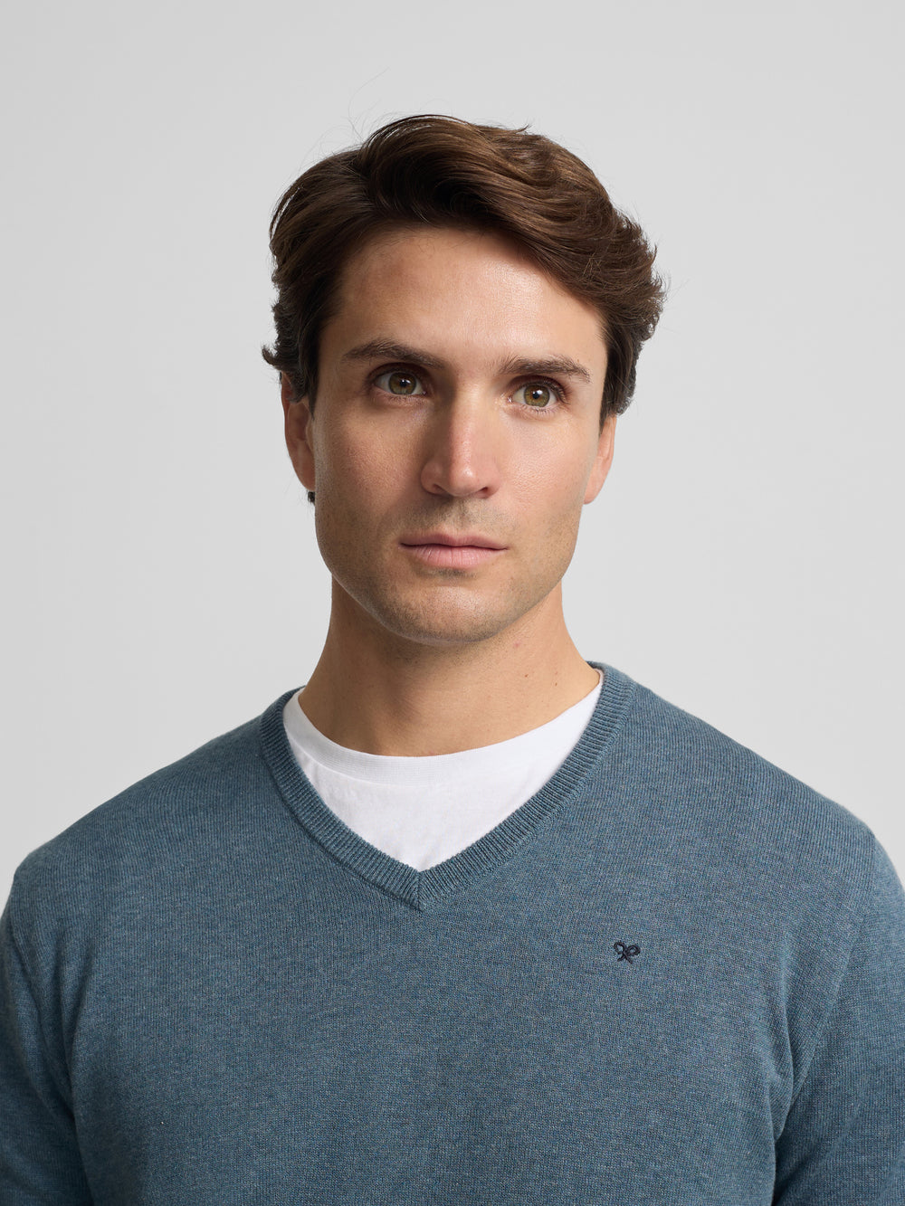 Plain light blue V-neck sweater