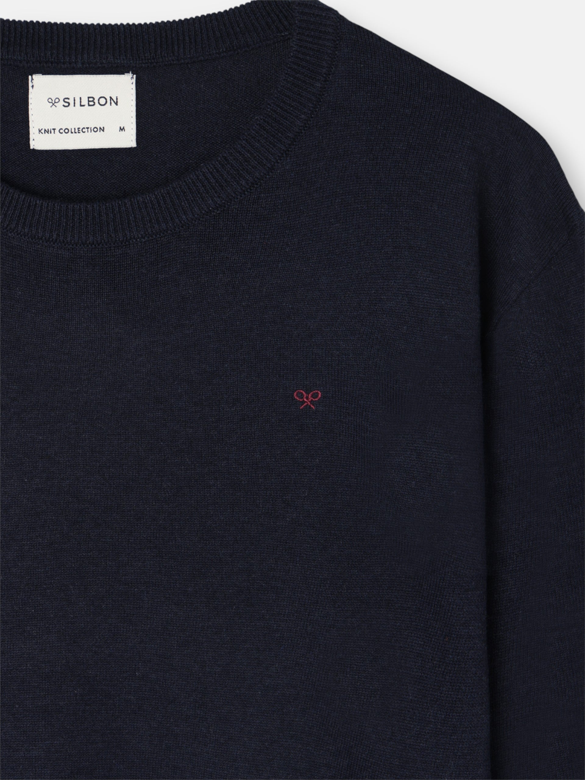 Pull uni bleu marine à col rond