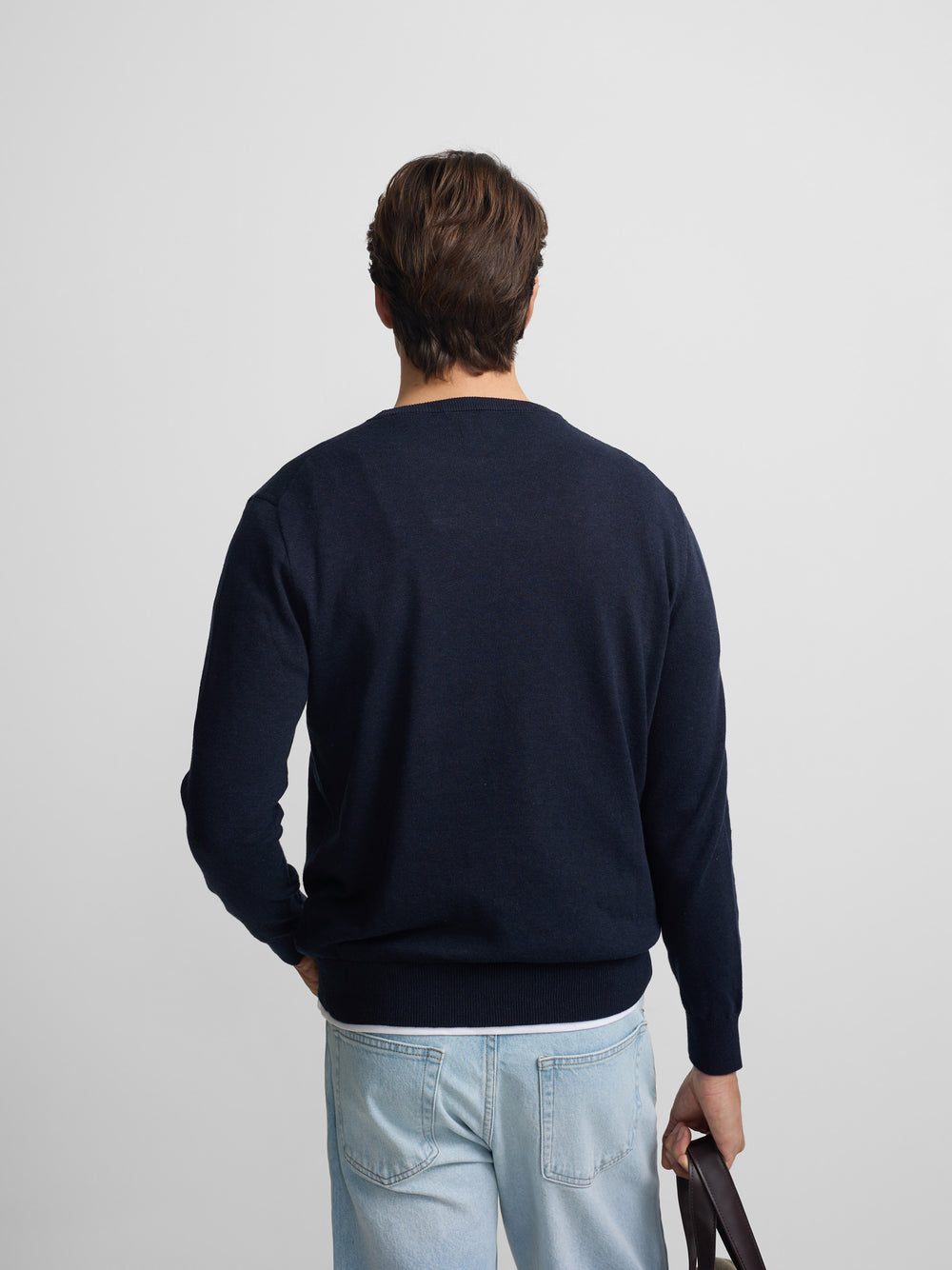 Camisola lisa de gola redonda azul-marinho