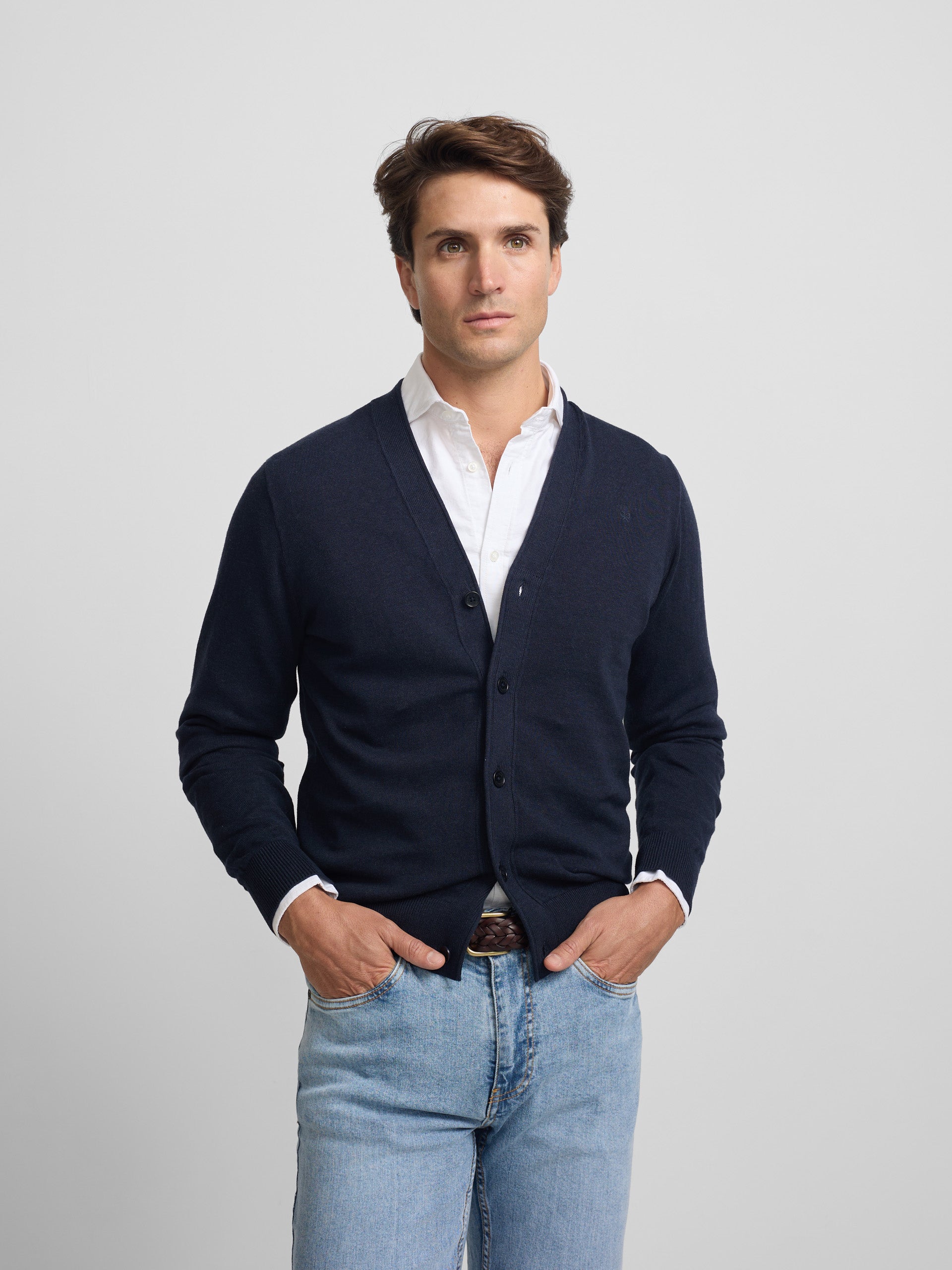 Cardigan com botões azul-marinho