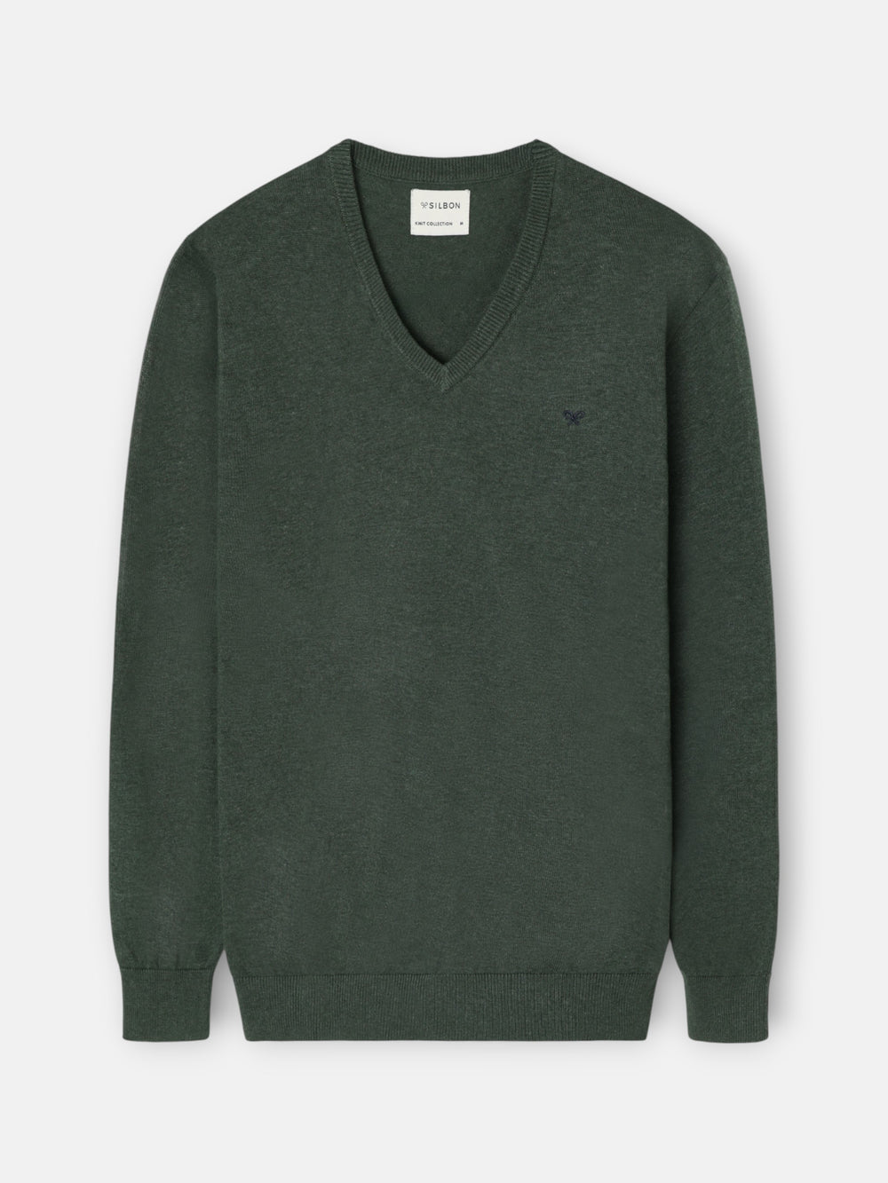 Jersey liso cuello pico verde oscuro