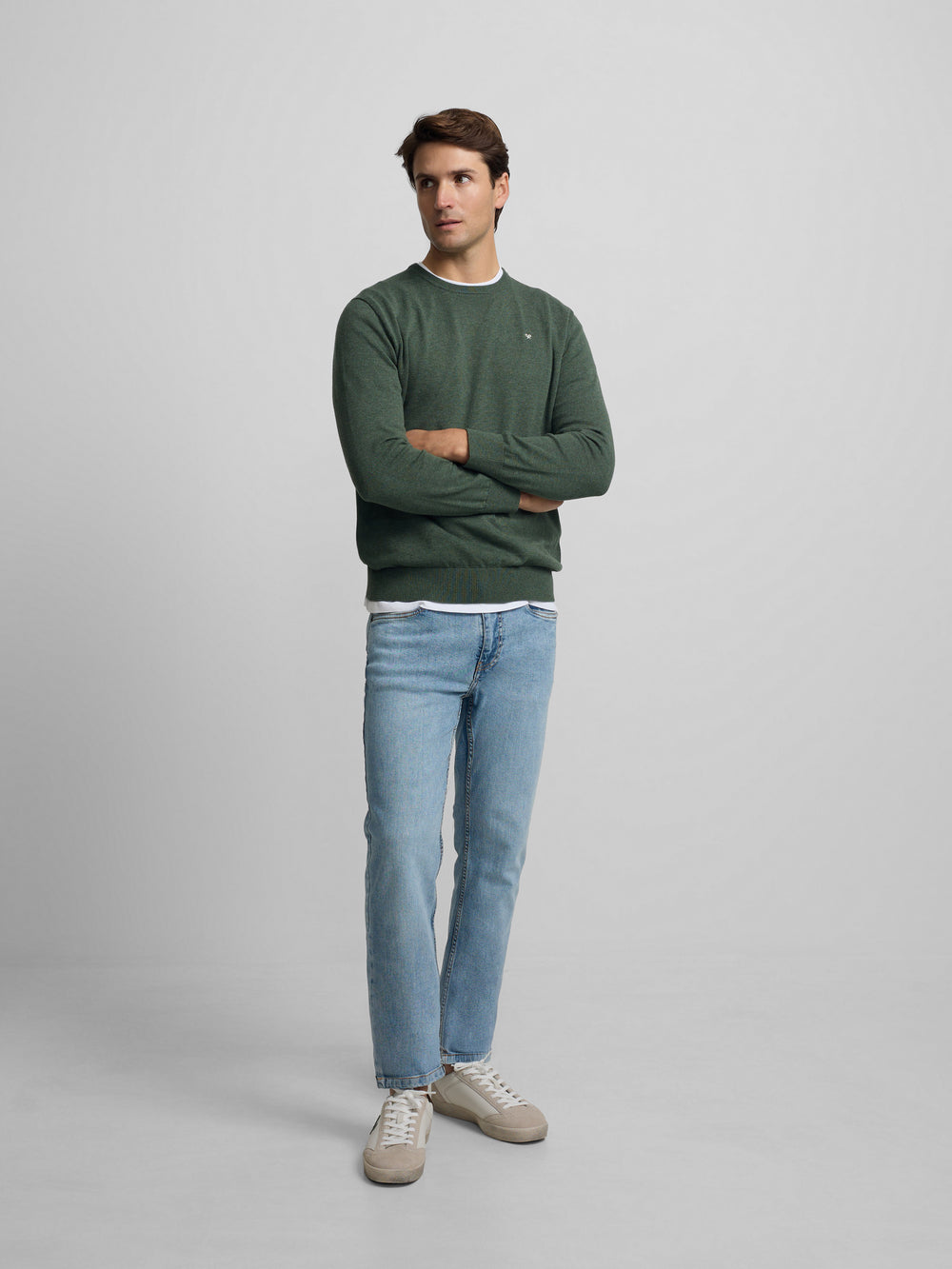 Camisola lisa de gola redonda verde