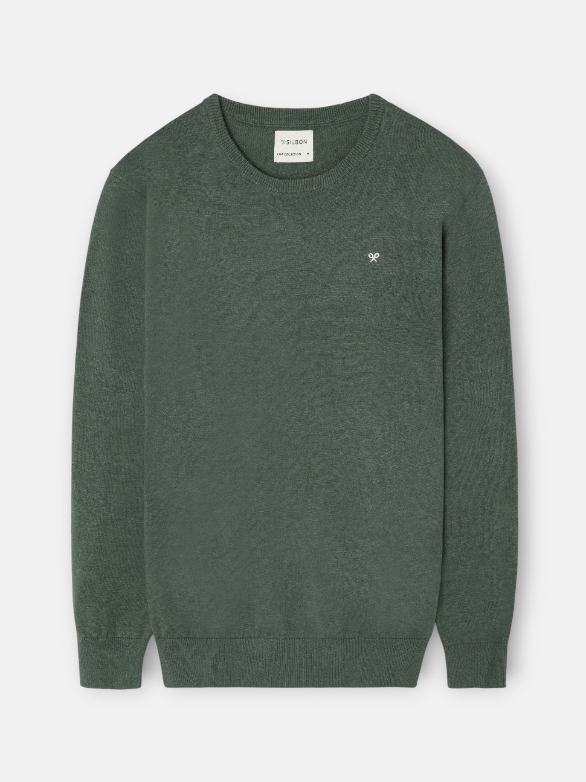 Pull col rond uni vert