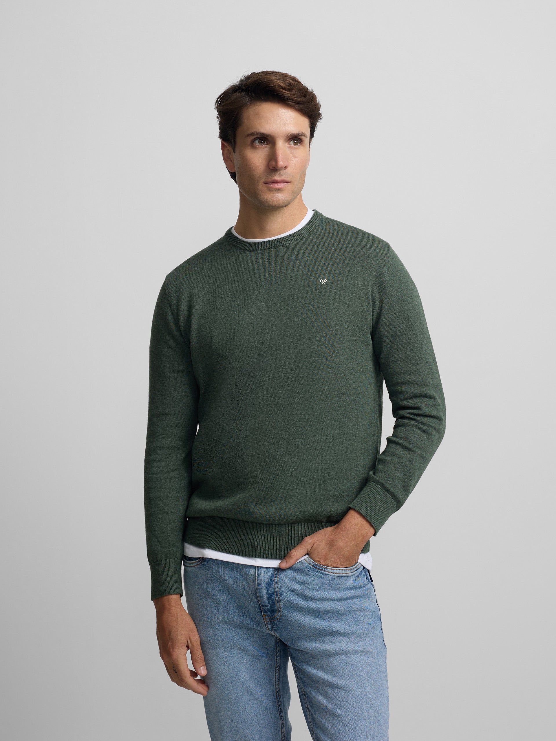 Camisola lisa de gola redonda verde