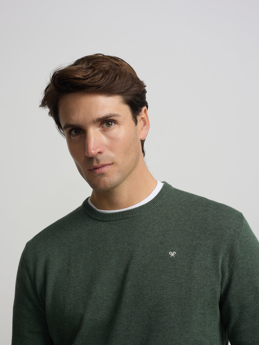 Camisola lisa de gola redonda verde