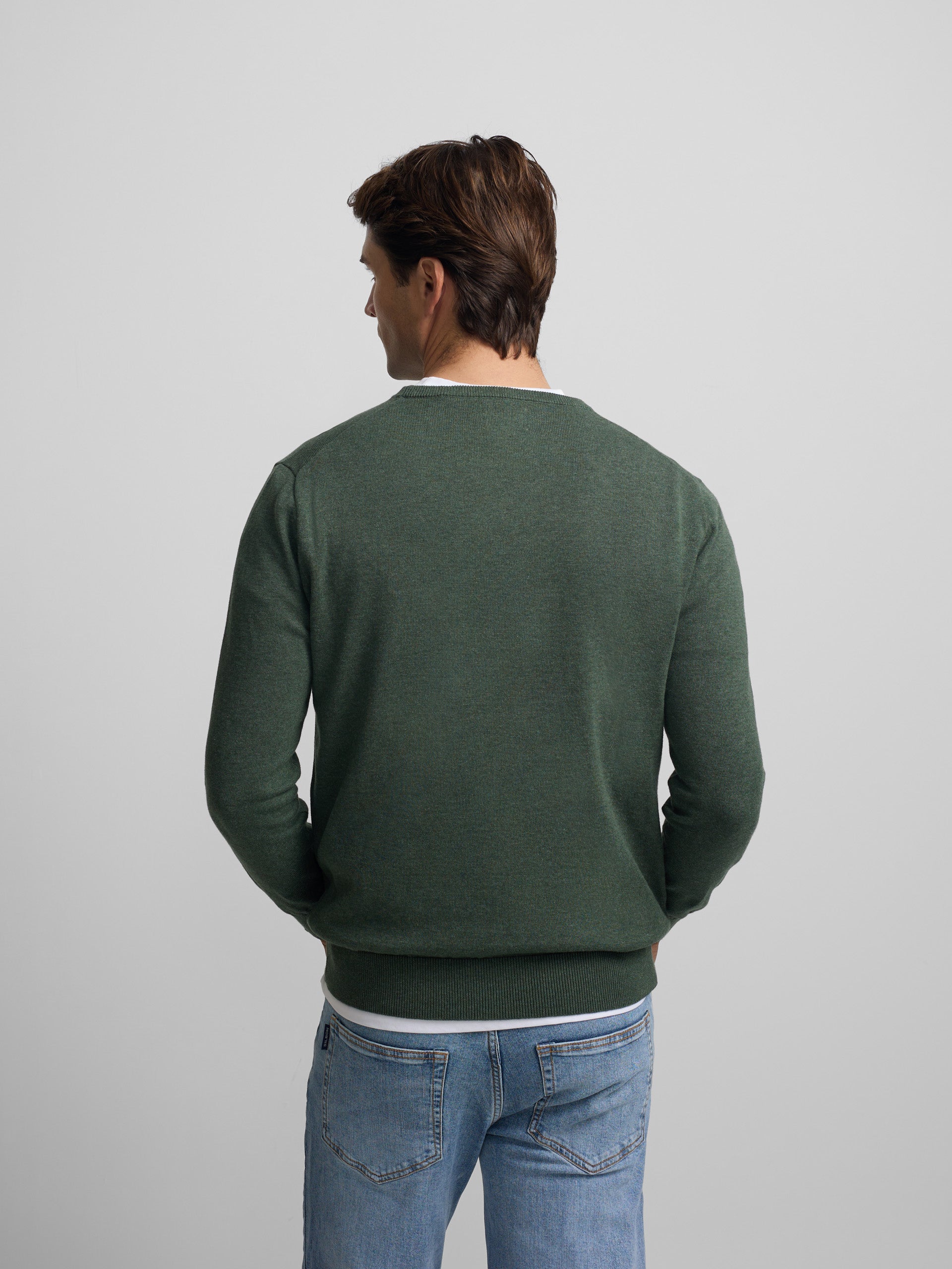Camisola lisa de gola redonda verde