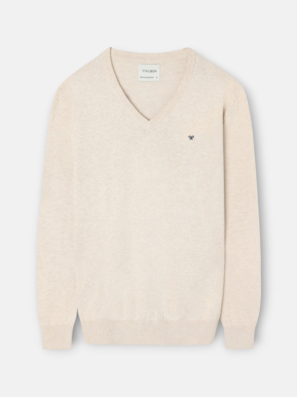 Jersey liso cuello pico crema