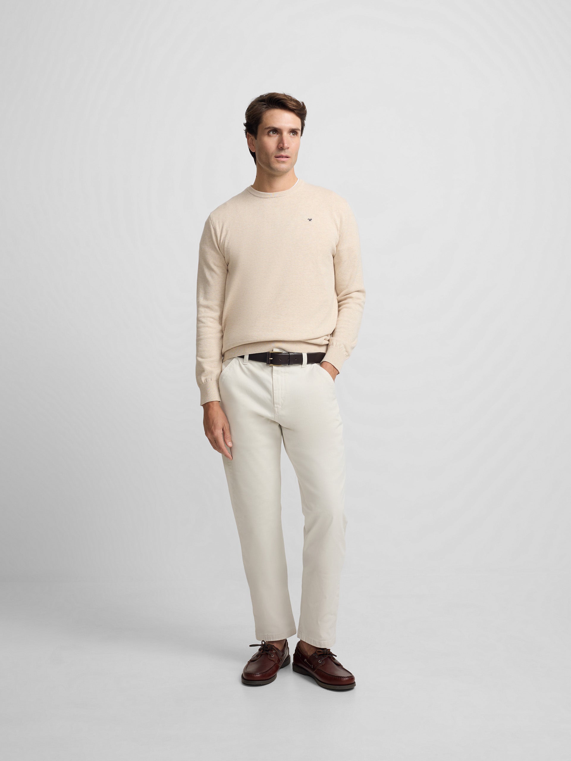 Jersey liso cuello caja crema