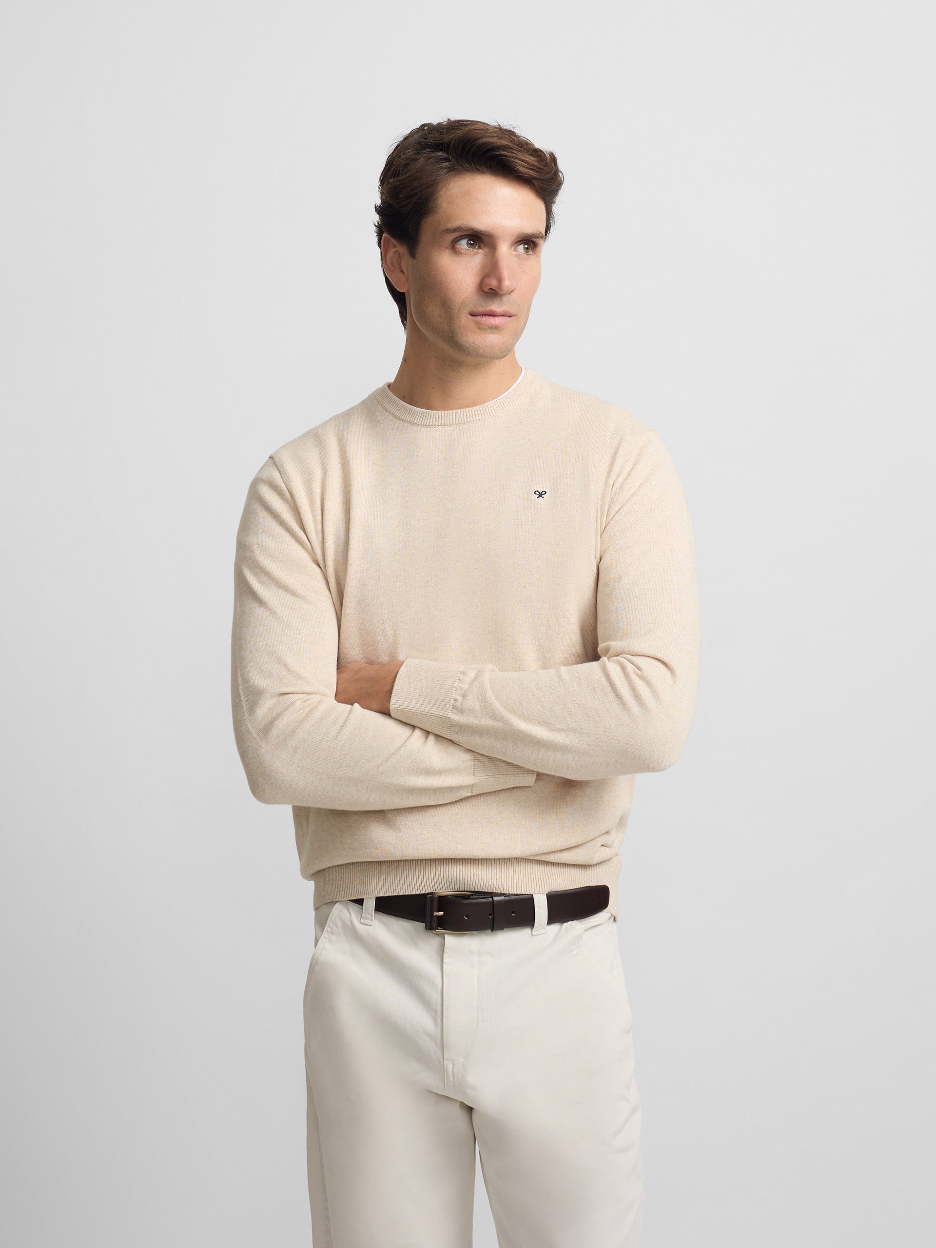Jersey liso cuello caja crema