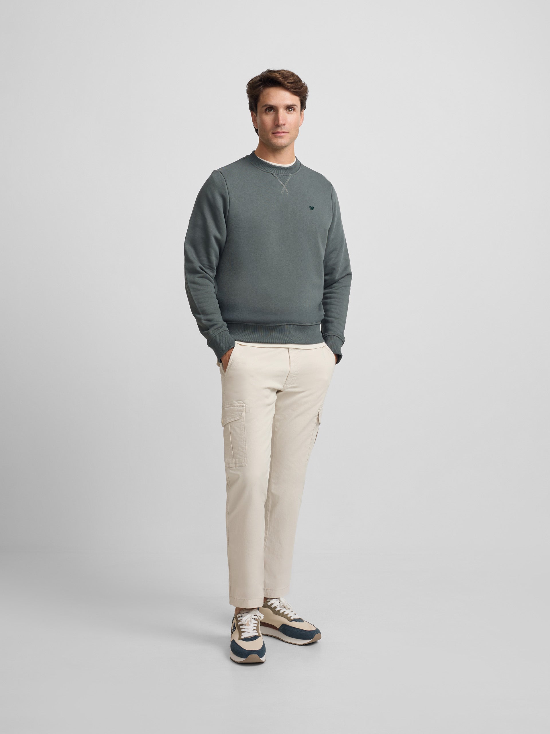 Sweat-shirt en tissu éponge vert foncé avec mini logo Silbon