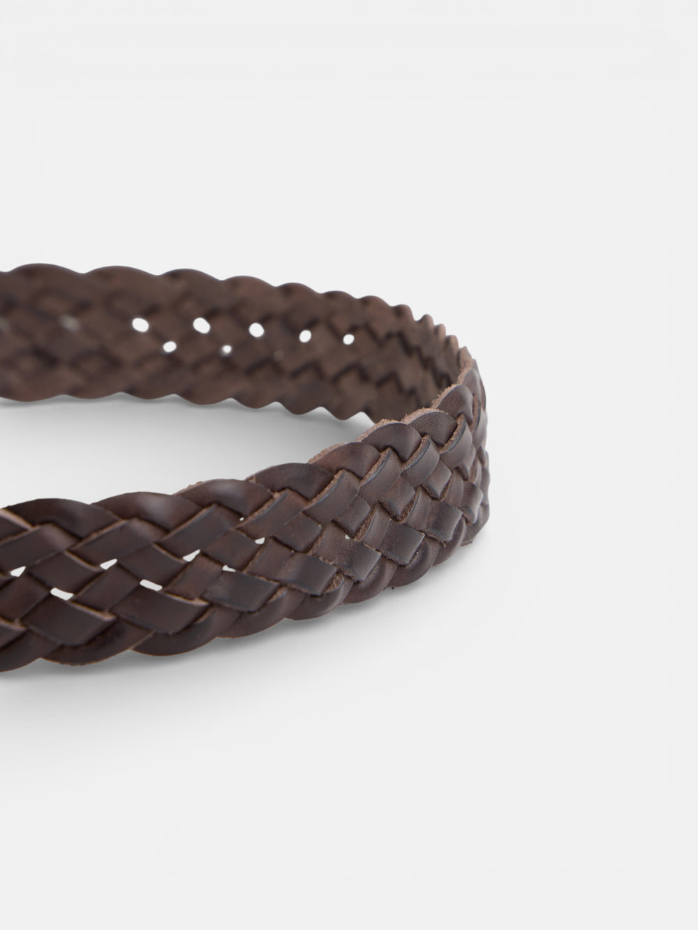 Brown leather braided belt