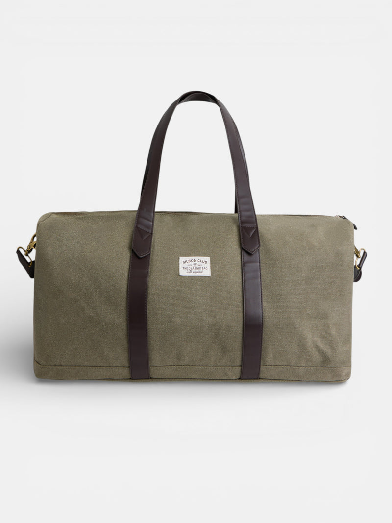 Green leather detail travel bag