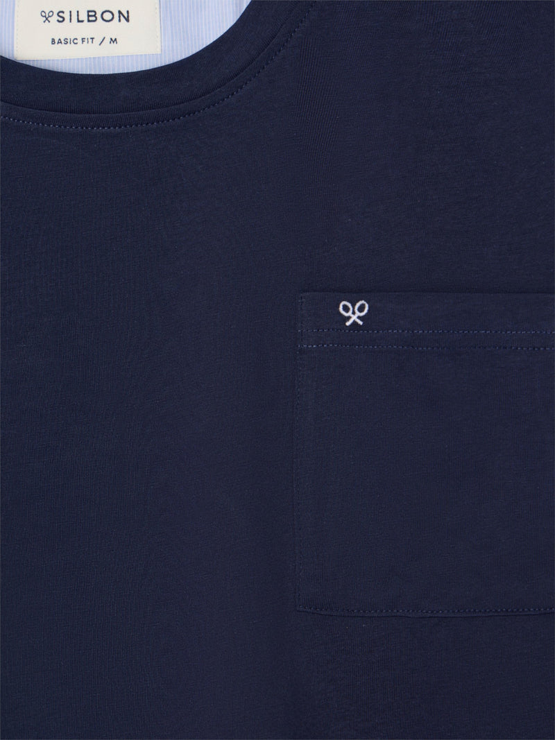 Short pajamas with navy blue striped pocket