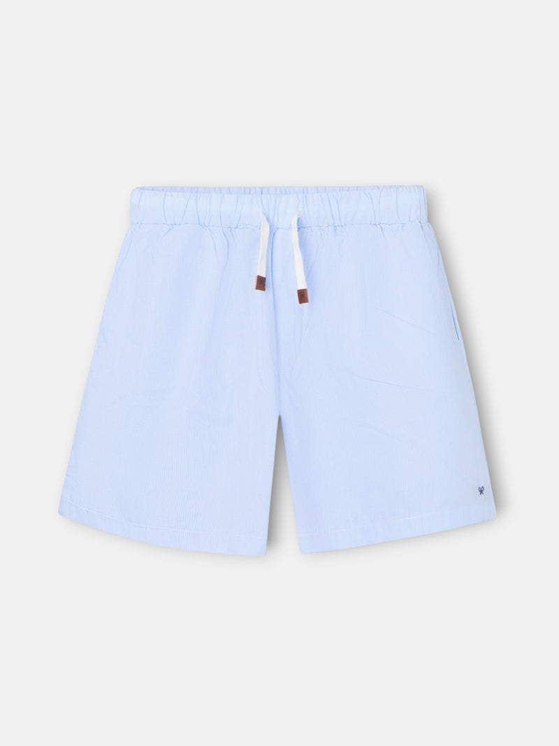 Short pajamas with navy blue striped pocket