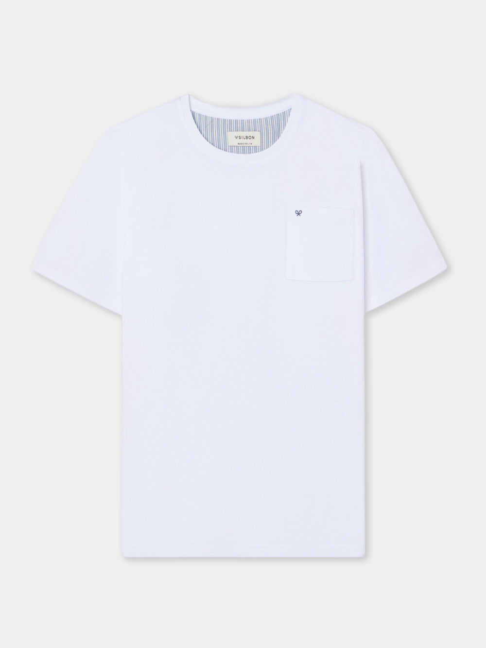 Short pajamas with blue and gray striped pocket