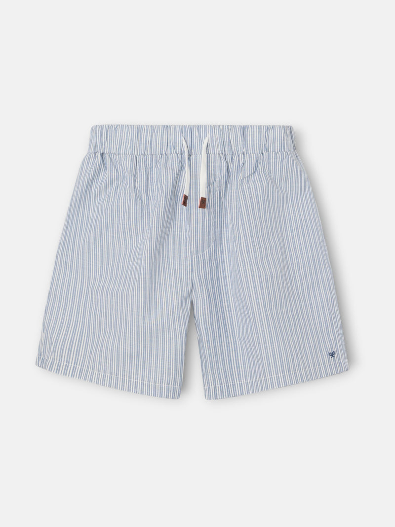 Short pajamas with blue and gray striped pocket