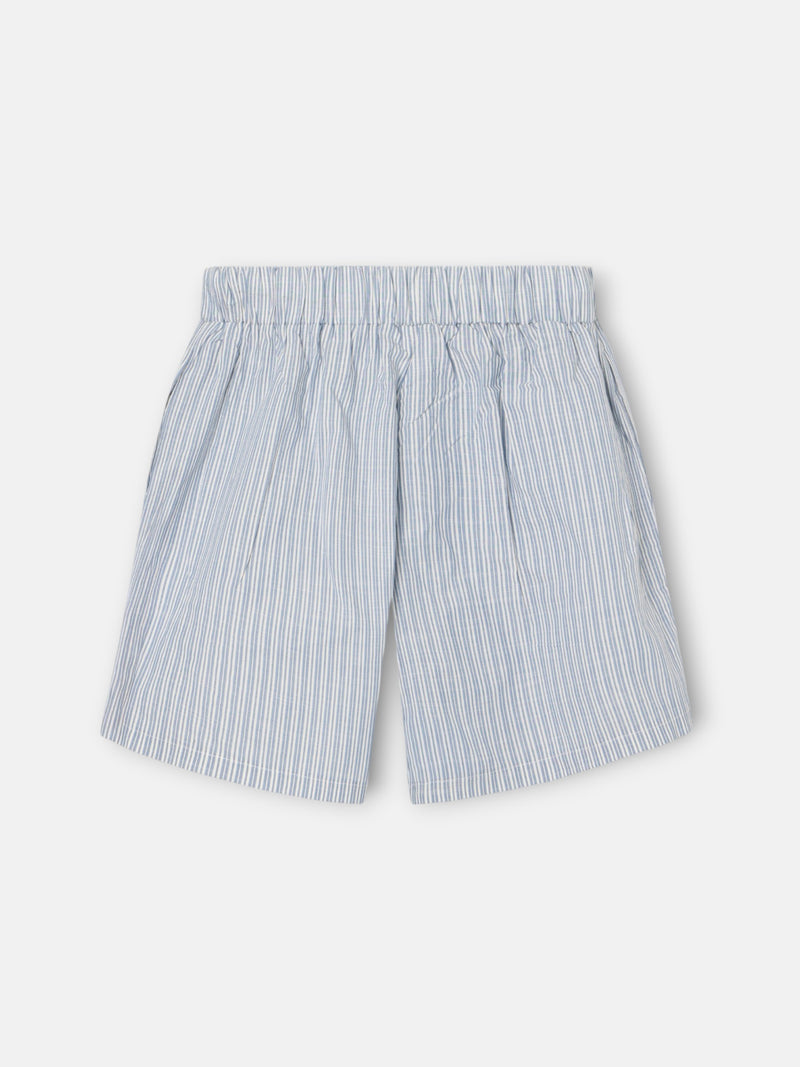 Short pajamas with blue and gray striped pocket