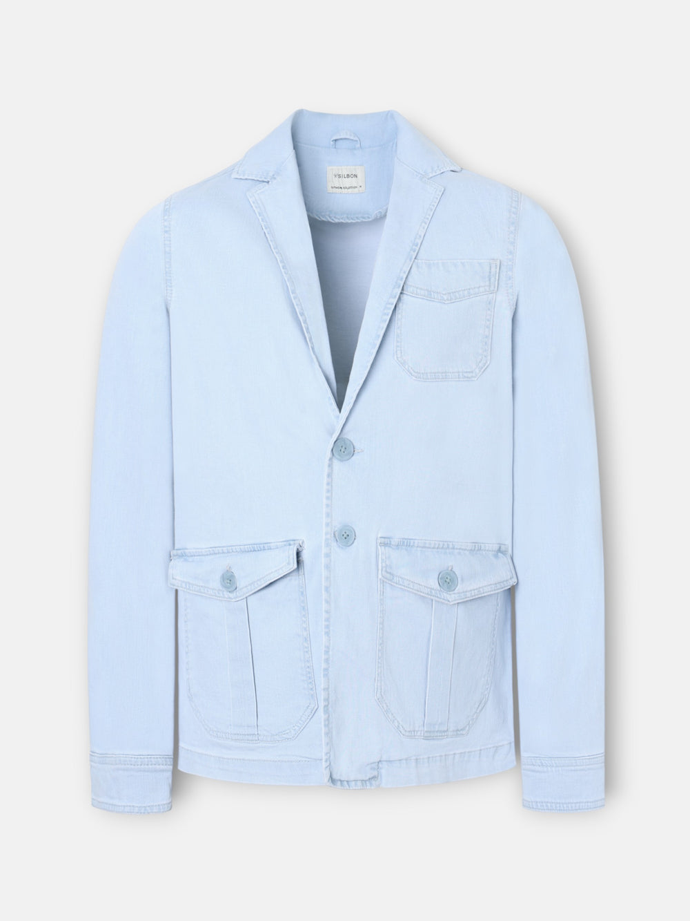 Light blue denim semi-blazer with pockets