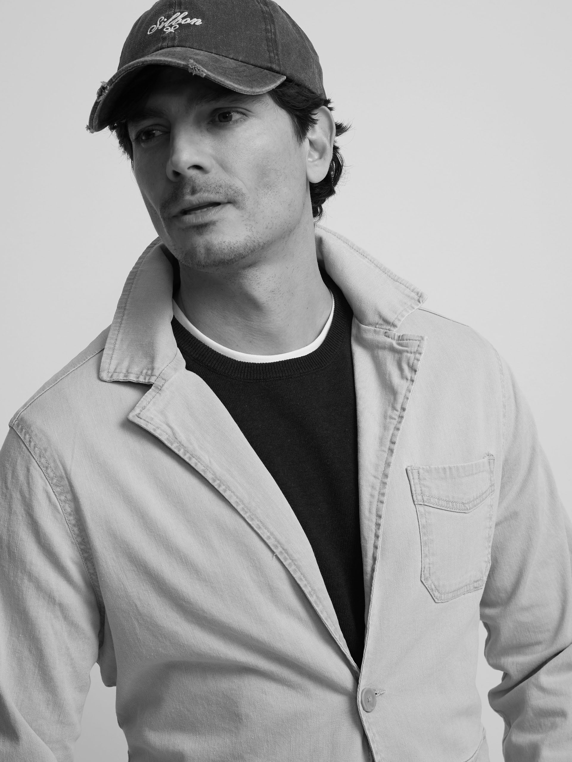 Semiblazer com bolsos em ganga azul claro