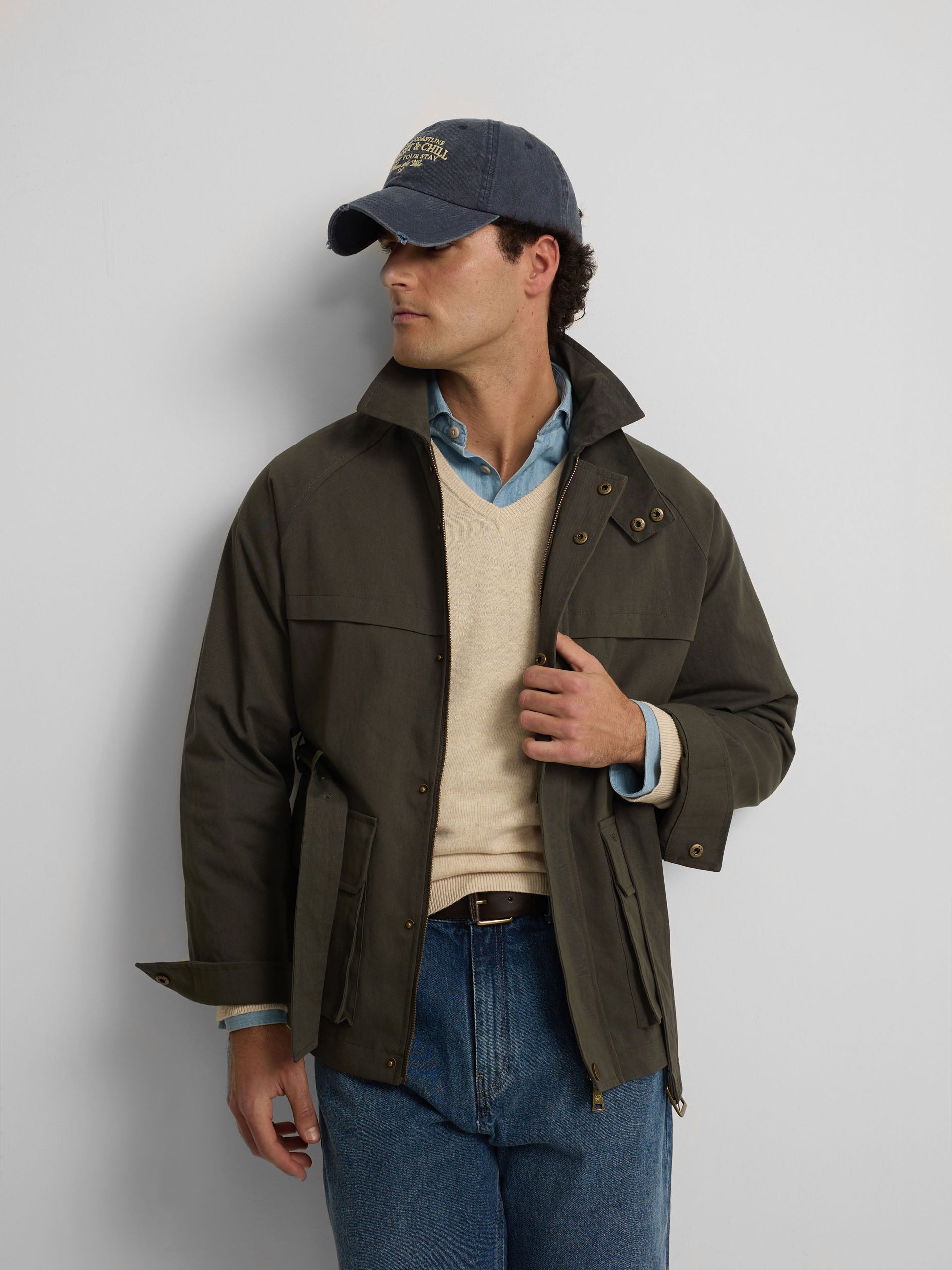 Chaqueta casual cinturon verde